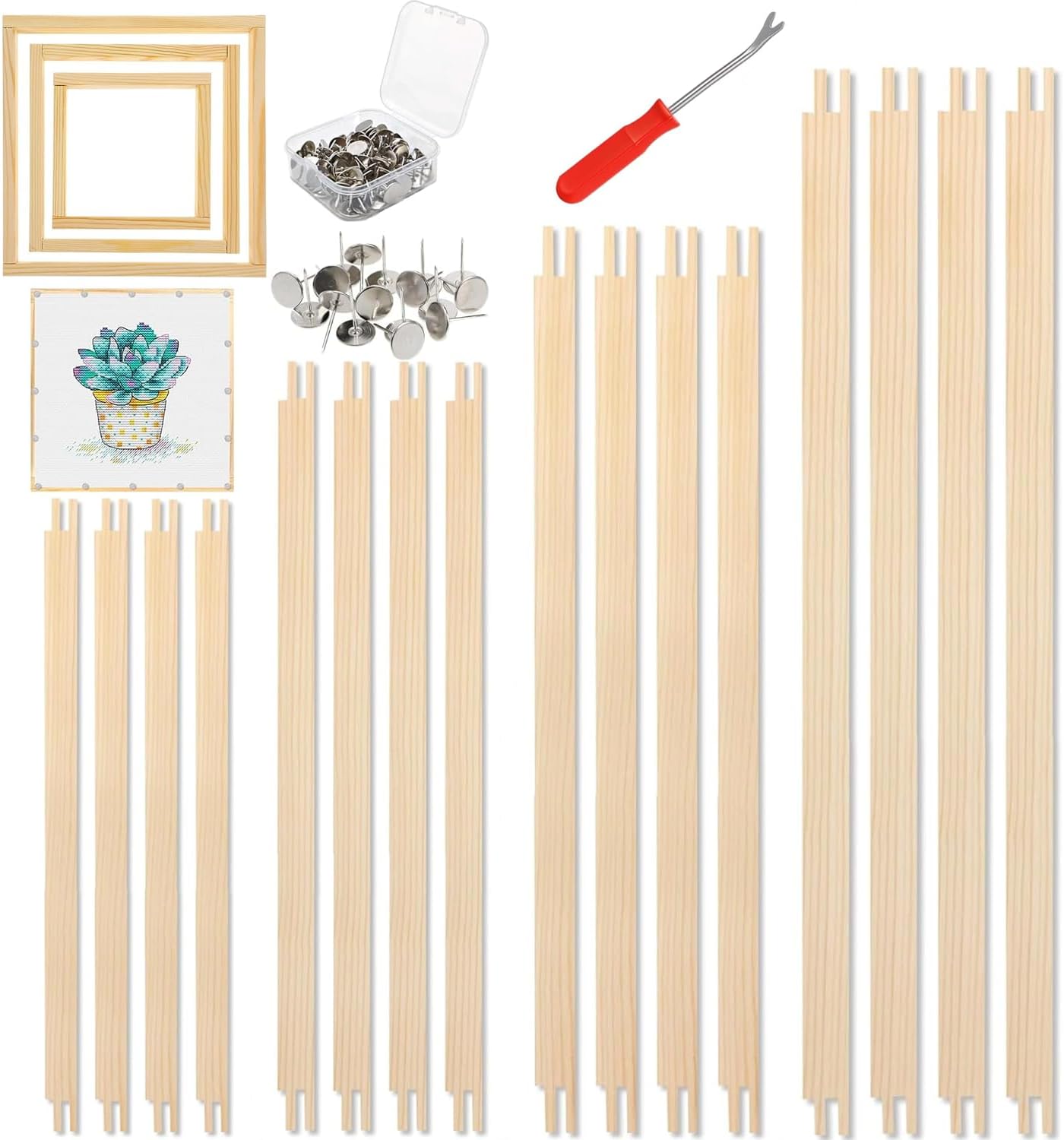 Needlepoint Stretcher Bars Wooden Adjustable Frame Set for Embroidery and Cross Stitch Canvas Stretcher Frame with Multiple Sizes Thumb Tacks and Remover Tool Needlepoint Canvas Holder