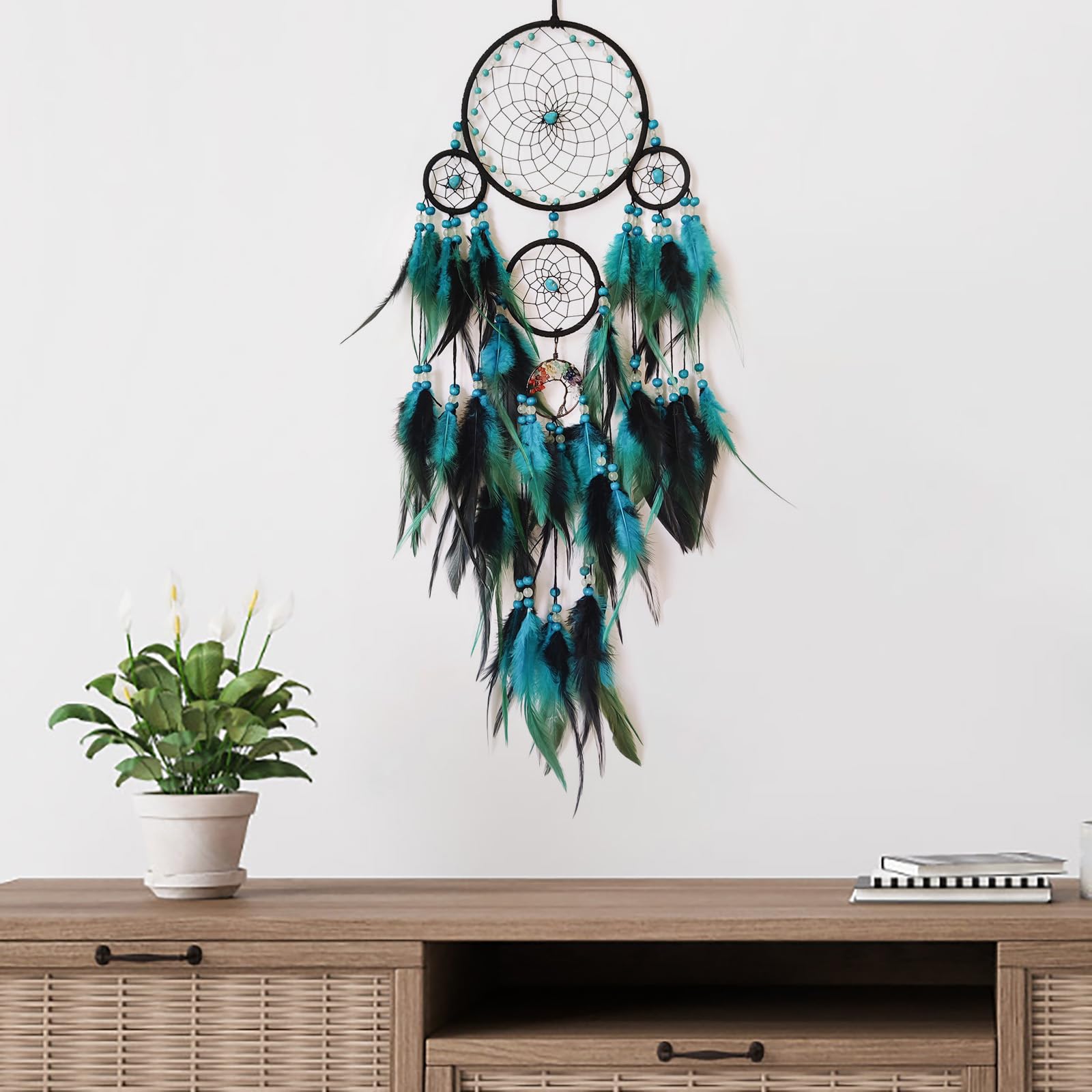 Donko Traumfänger, große Traumfänger zum Aufhängen an der Wand, blau-schwarze Feder-Traumfänger für Schlafzimmer, Erwachsene, Kinder, Jungen, Wandkunst, Ornament, Bastelgeschenke