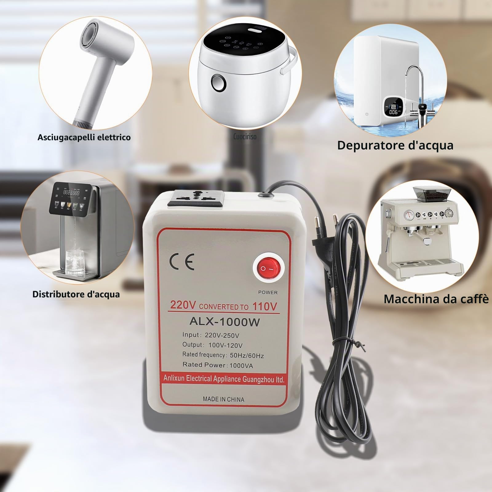 Convertitore trasformatore, trasformatore di tensione, 220 V-250 V a 100 V-120 V, convertitore step down (1000 W)