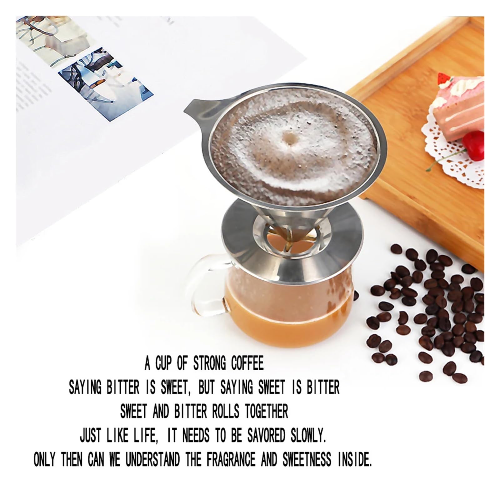 Filtro de café de Acero Inoxidable, Verter sobre Embudo, Goteo de Cerveza, té, Cesta de Malla metálica, Herramienta de Filtro de café Reutilizable, Utensilios de Cocina