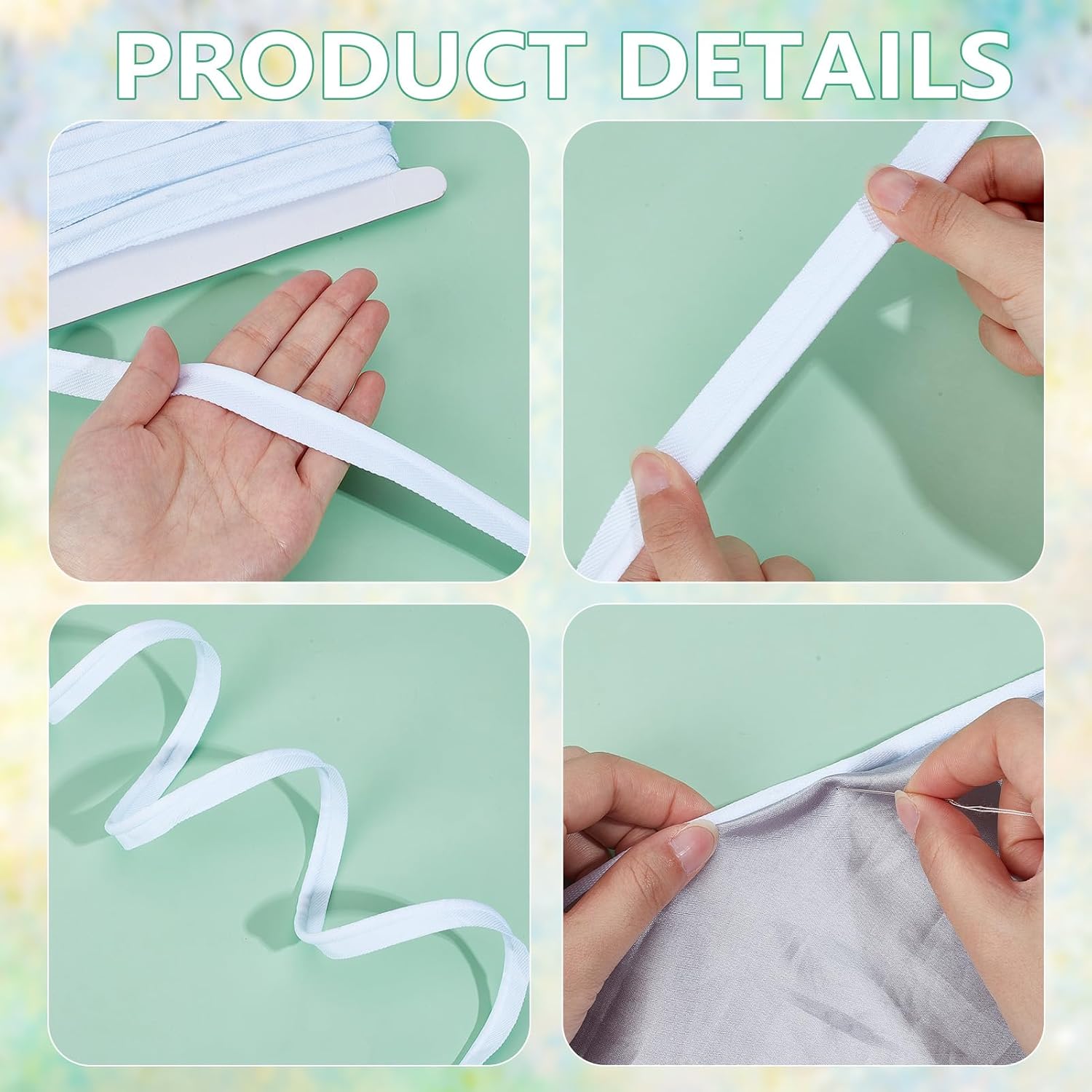 10 Yards 0.59 Inch Piping Cord Trim, Polyester Bias Tape with Welting Cord, Upholstery Piping Trims for Sewing Binding Hemming Cushions DIY Decor Crafts