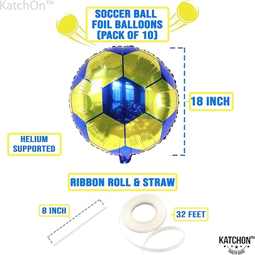 Miniatura 6 de Paquete de 20 globos metálicos de fútbol de 18 pulgadas, suministros de fiesta de cumpleaños de fútbol, globos redondos de papel de aluminio de bola