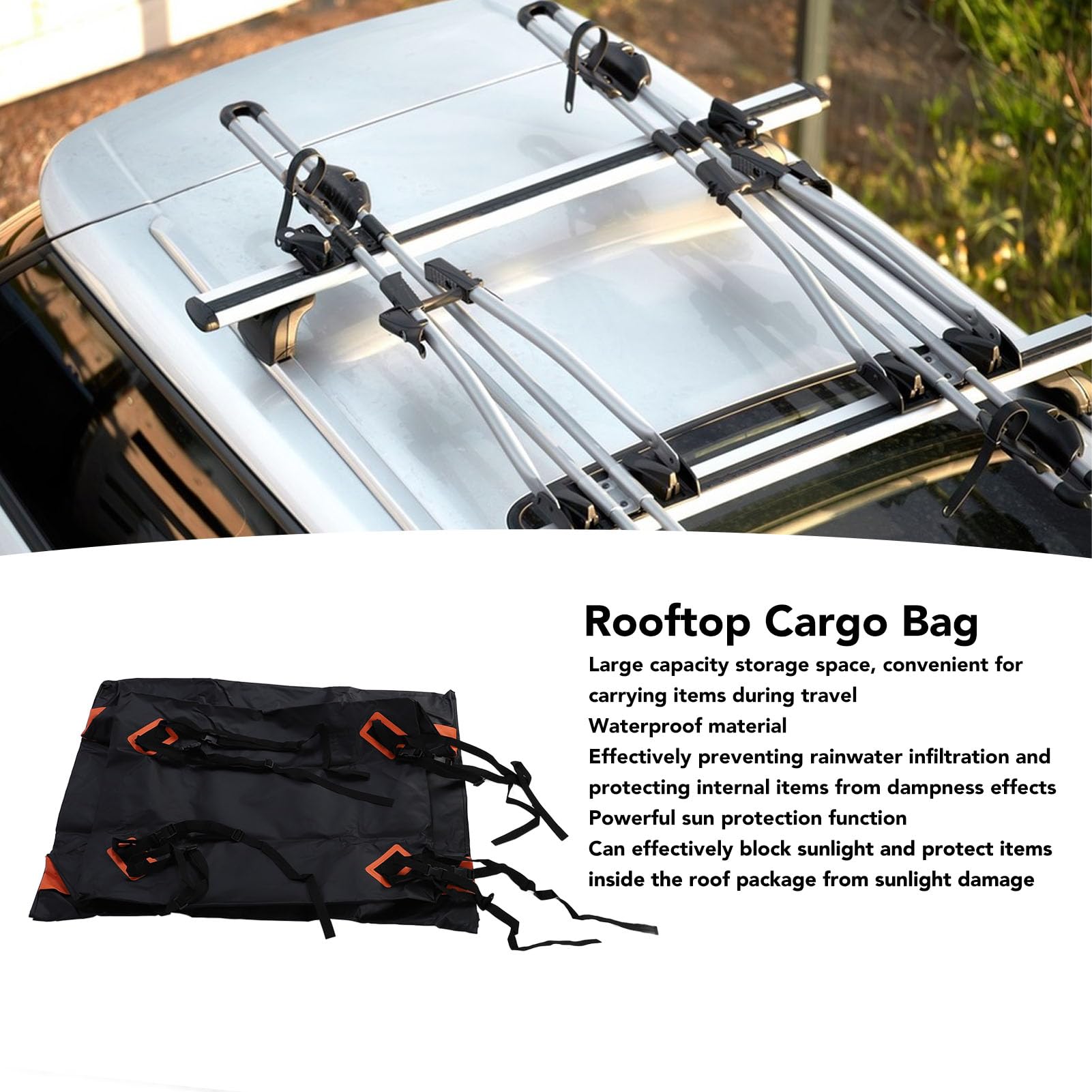 Car Rooftop Cargo Carrier Bag, Non Rip Car Roof Bag for All Vehicles with/Without Rack, Includes Non Slip Mat, Luggage Lock, 4 Door Hooks, Storage Bag