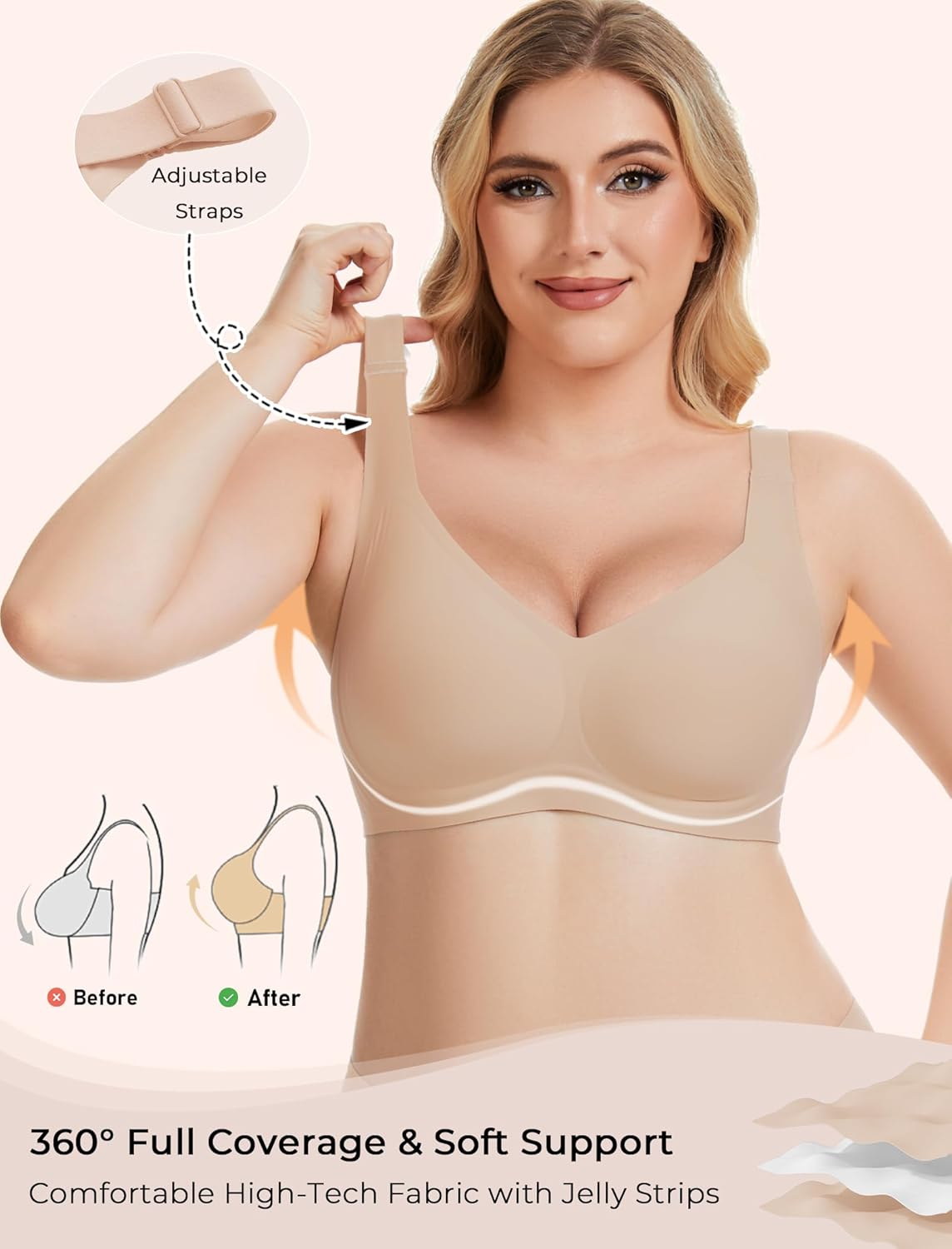 Gailife Womens Wireless V Mesh Comfortable Bra Seamless Bralette Push Up Bras No Underwire Supportive Tshirt Everyday Bras - Image 3