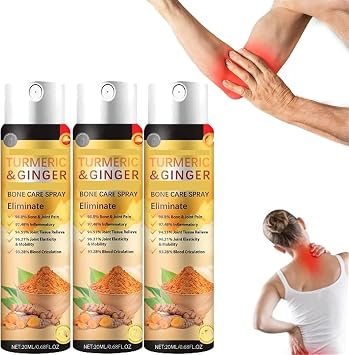 Joint & Bone Therapy Turmeric Ginger Treatment Spray,Turmeric Ginger Bone Therapy Spray,Turmerics Joint Pain Relief Sprays,Arthritis Relief Sprays for Knees,Shoulders,Back,Legs 3 Pcs, 20ml