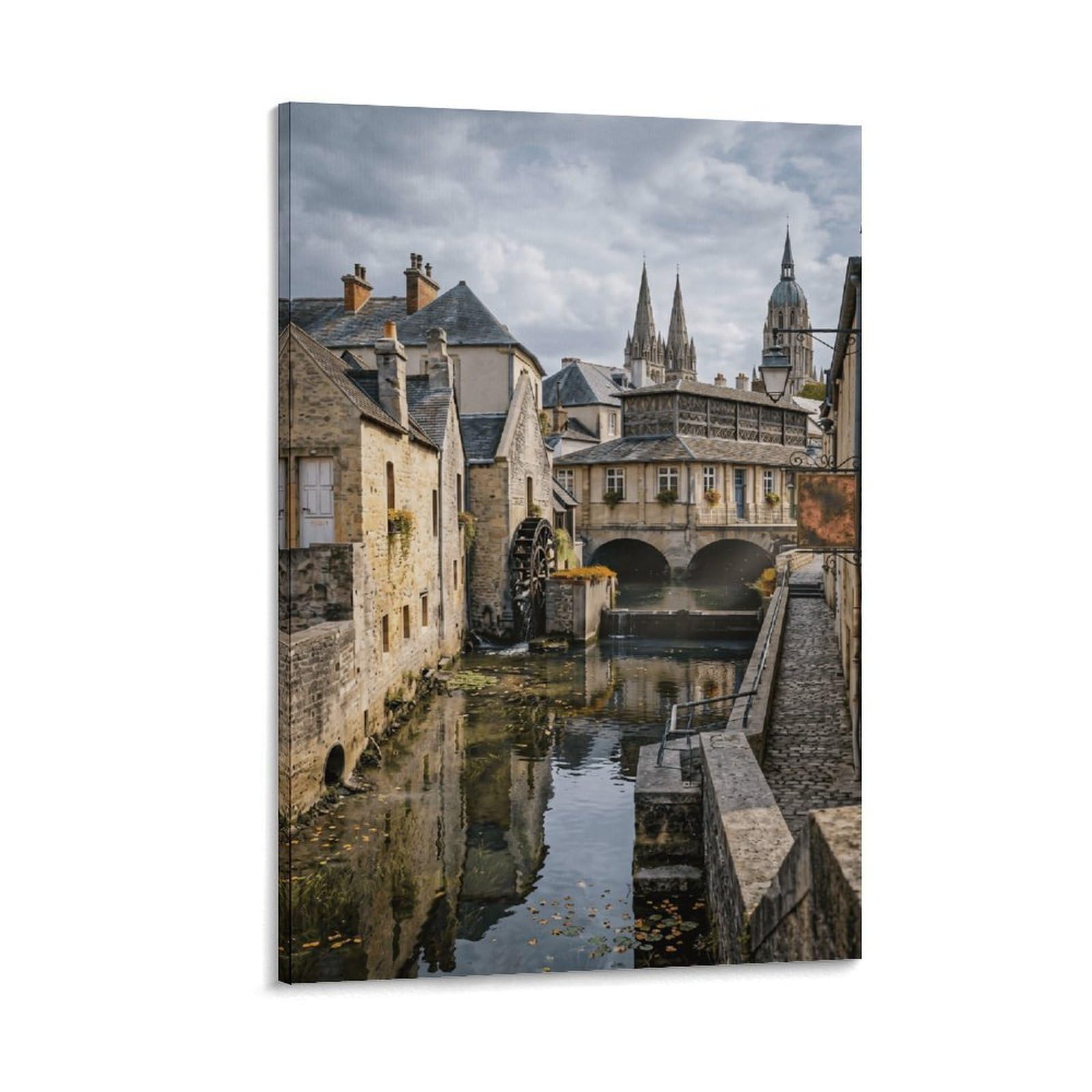 XPASHIQWC Medieval Water Town Normandy Wall Decor Poster Giclee Canvas Prints Modern Wall Art Picture Wall Hanging for Office Gym Living Room Decor 20x30inch(50x75cm)
