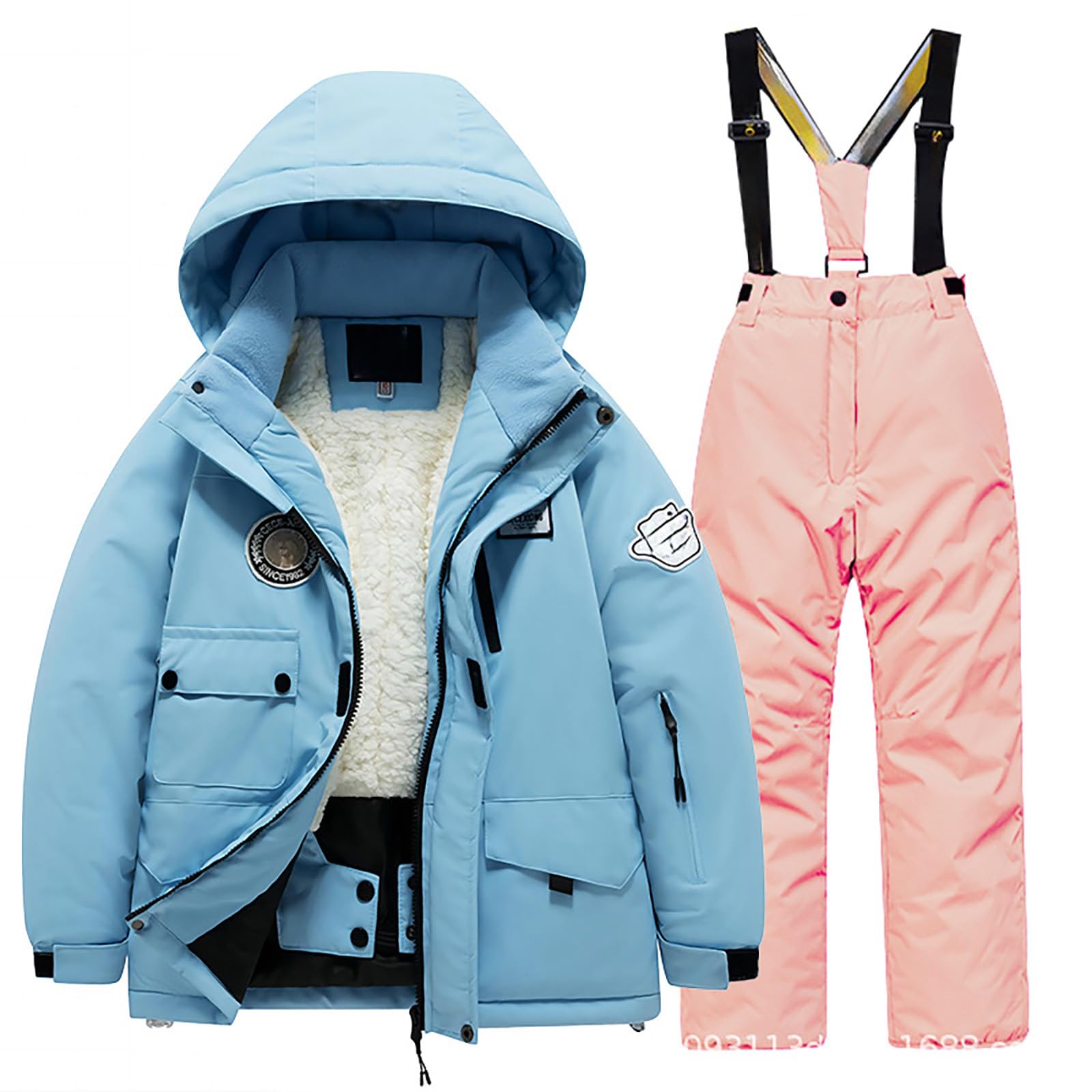 2026 - Tuta da sci per bambini, in pile, pantaloni invernali, Windbroek, snowboard, unisex, per bambini, invernali, calde tute da neve, Colore: rosa., 14-16 Anni