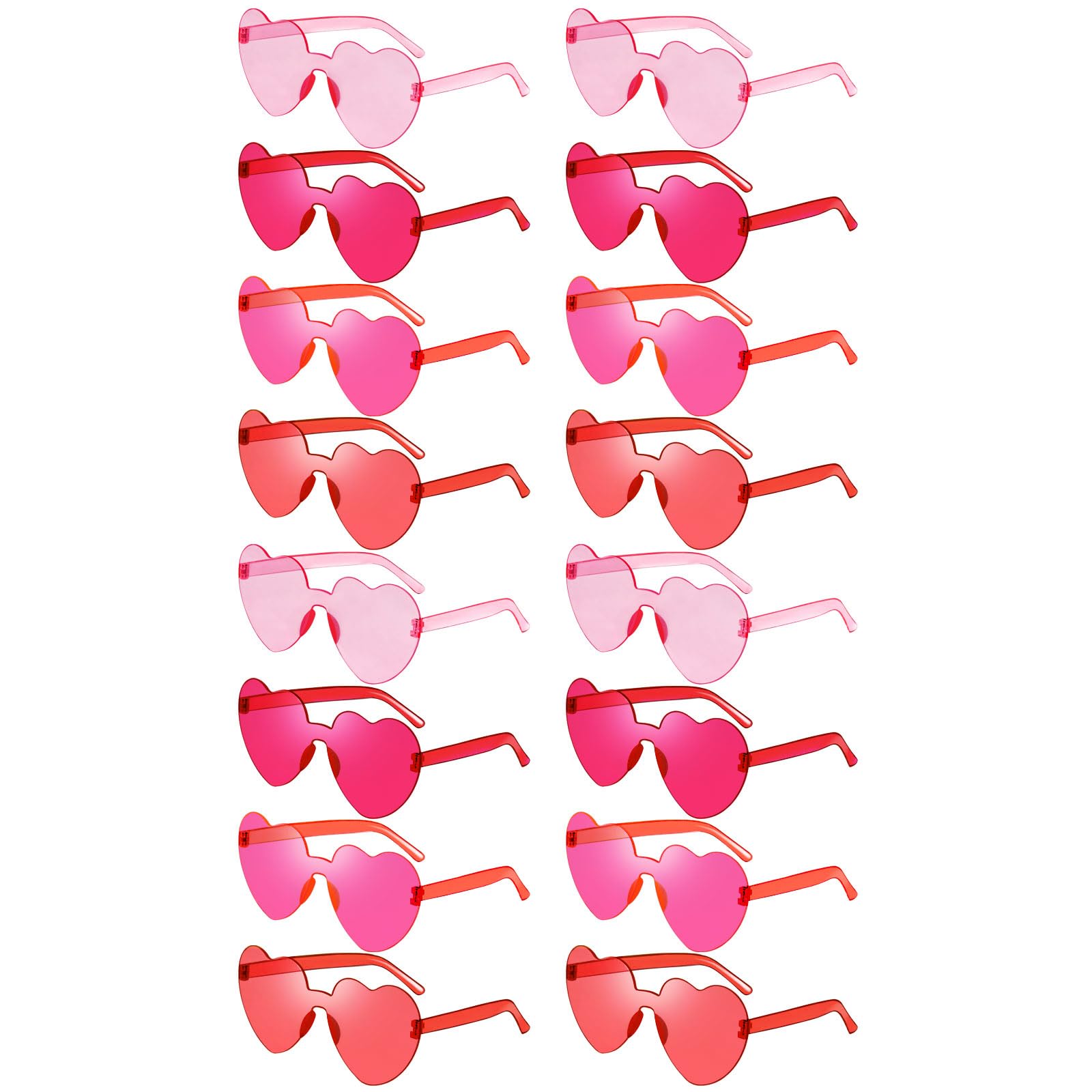 16 Heart Rimless Sunglasses Retro Colored Party Glasses Bulk Gradient Transparent Fun Eyeglasses for Unisex Adult