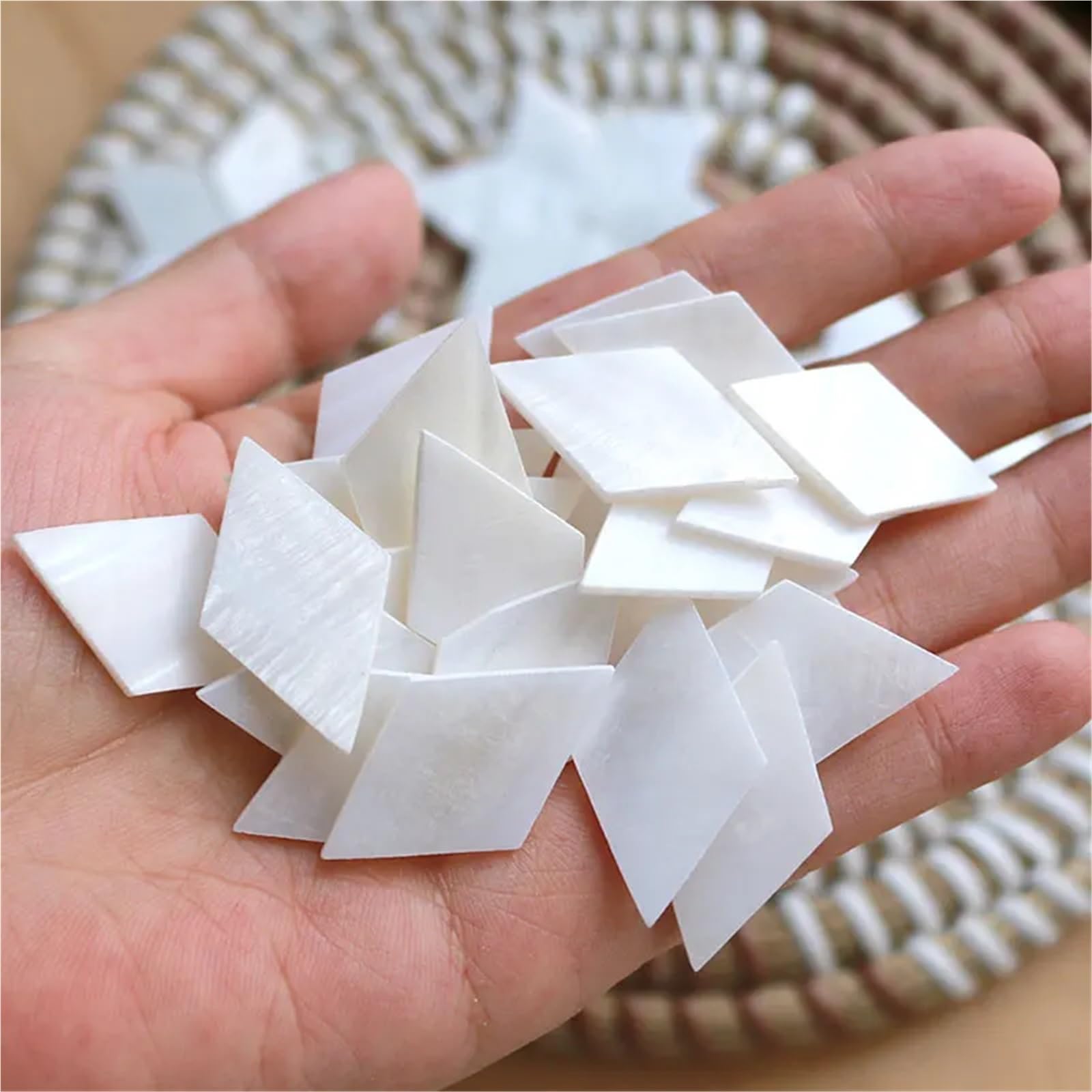 Piastrelle a mosaico per artigianato, 100 pezzi, in madreperla, tessere a mosaico in conchiglia naturale, pezzi di diamante per la decorazione della casa, artigianato artistico