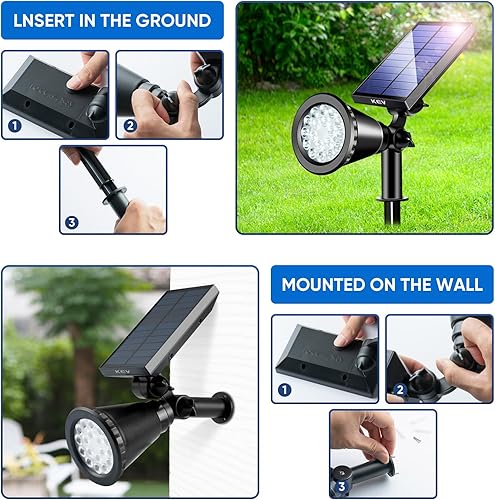 Miniatura 5 de KEV Focos solares para exteriores, 18 luces LED de inundación solares con 8 modos y colores ajustables e impermeables IPX65, foco solar de Halloween