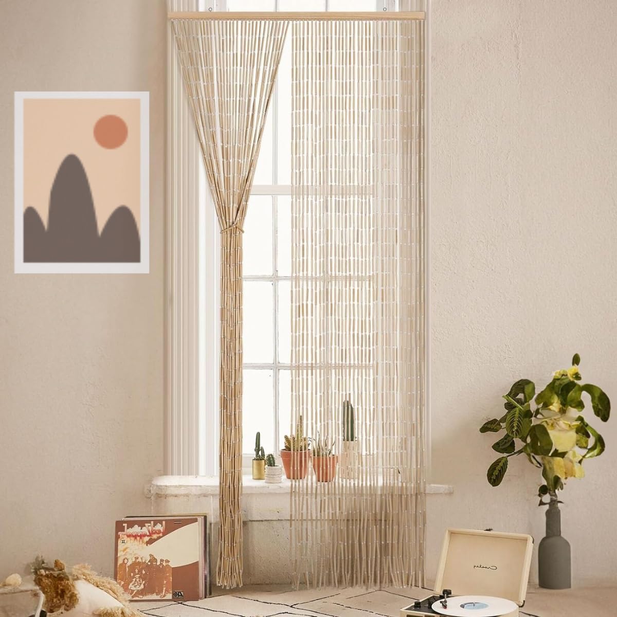 Rideau De Porte En Perles De Bois Naturel Et De Bambou 70x180cm 90x200cm 100x200cm 120x200cm Fait À La Main Perles De Bambou Et De Bois, Pour Chambre Balcon Diviseur Décoratif(Natural,120x200cm)