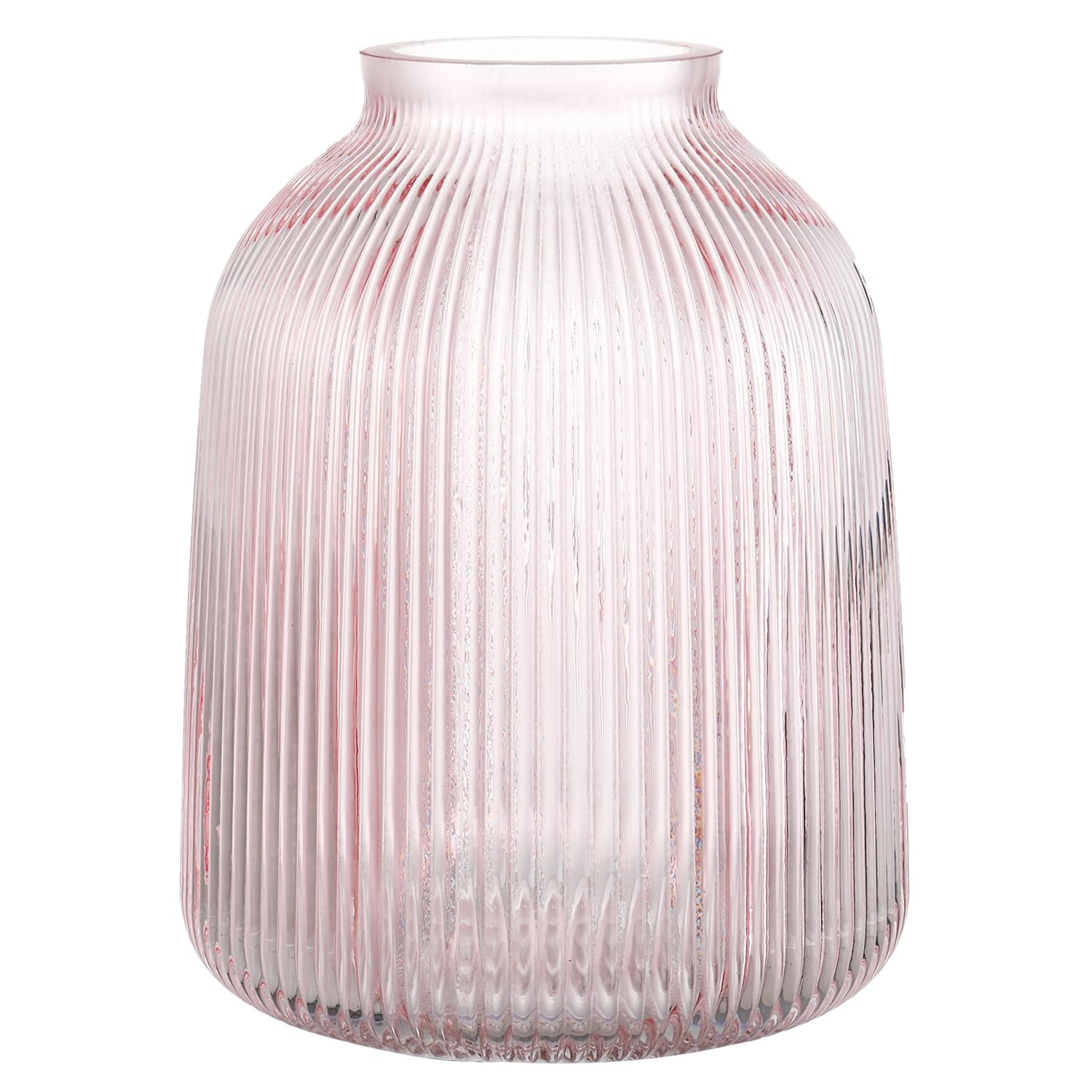 KAYLETIN Pink Glass Vase, Large Vase for Flowers, Flower Vases for Bouquet, Ribbed Glass Vases for Living Room, Bathroom, Dining Table, Office, Wedding, Centerpieces, 20 CM