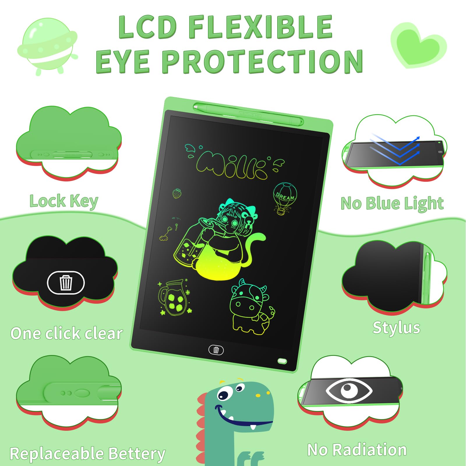 [2 Pezzi] Tavoletta Grafica LCD Scrittura Colorato 12 Pollici, Lavagna da Disegno Cancellabile, Regalo Bambini, Tavoletta Grafica per Giochi per 2 3 4 5 6 7 Anni (Blu&Verde)