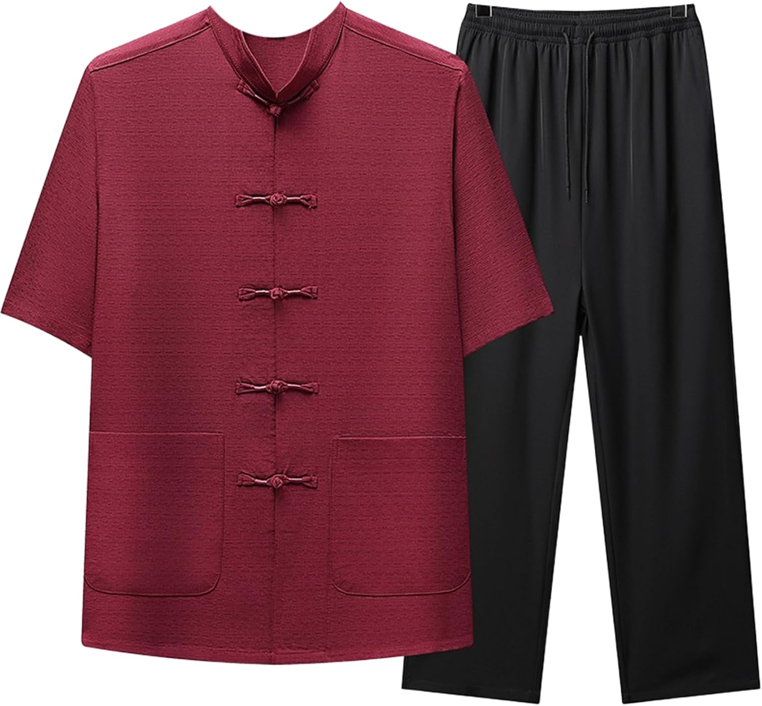 Men's Chinese Style Tang Suit Short Sleeve Set Loose Vintage 2 Piece Casual Summer Outfit