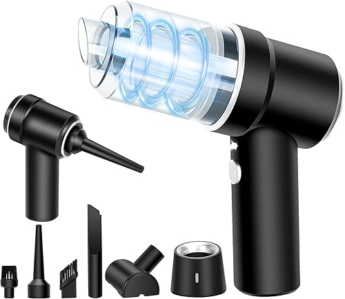 Mini aspiradora de mano de 8 Kpa, aspiradora inalámbrica de alta potencia de 120 W, 2 en 1 y plumero de aire, con luz LED y boquillas múltiples para