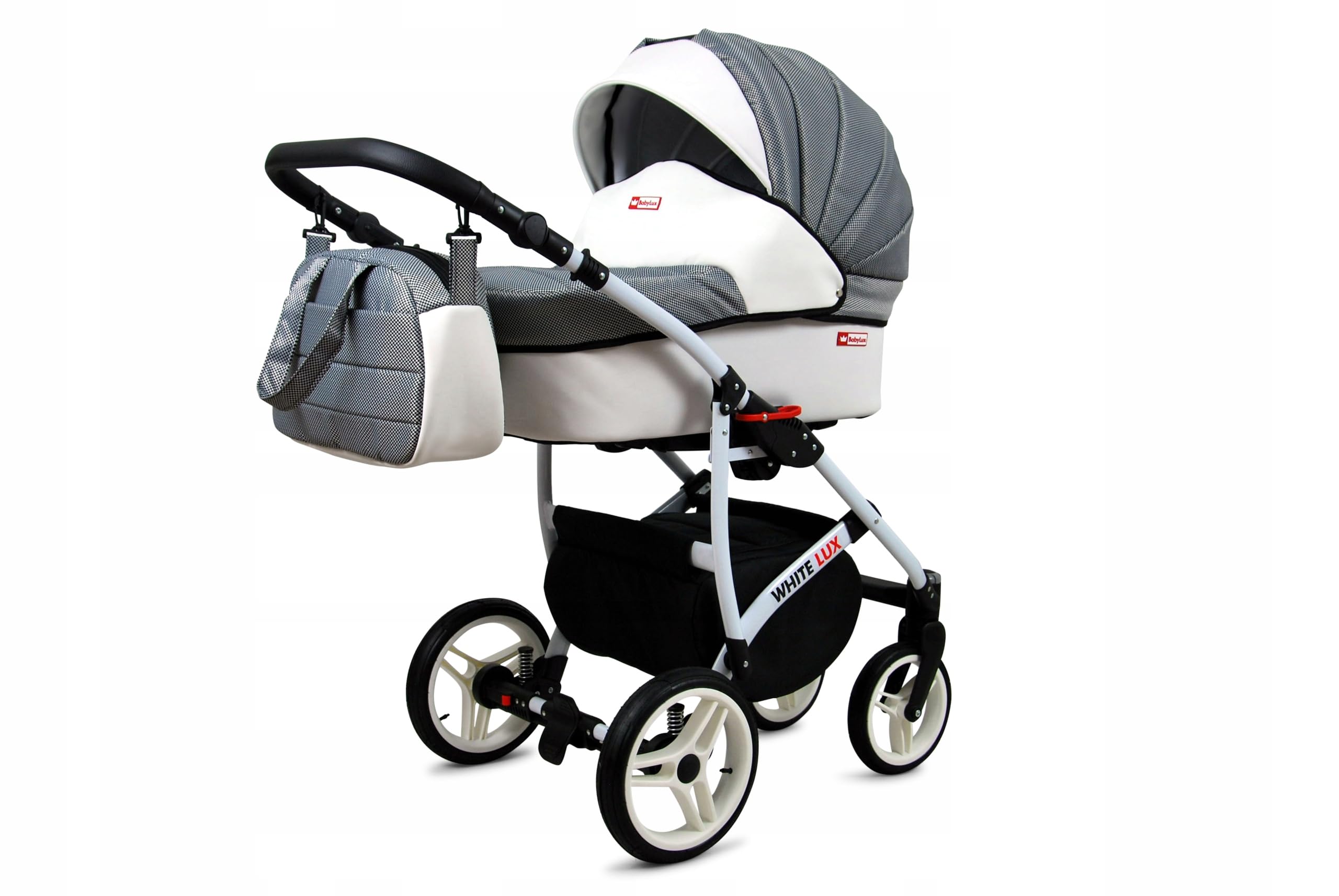 BabyLux® Kinderwagen Set 3 in 1 - White Lux - incl. Babywanne, Buggy Sportsitz, Auto-Babyschale - Autositz - Kinderwagenset - Kombikinderwagen mit Wickeltasche, Regenschutz usw.