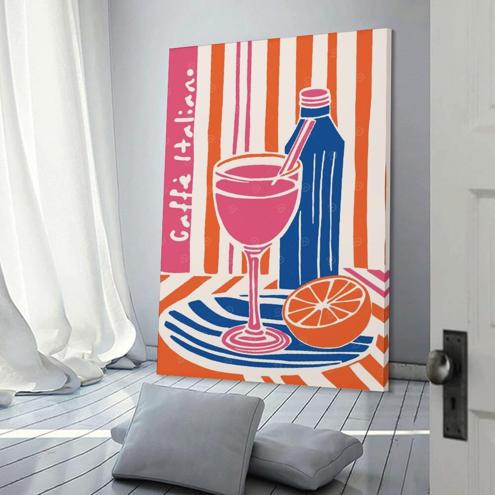 Junmoney Hanging Wall Art Retro Italy Cafe Art, 24x36inch(60x90cm), for Wall Displays, Bedrooms Or Room Updates, Wall Decor Suited to Curated Displays