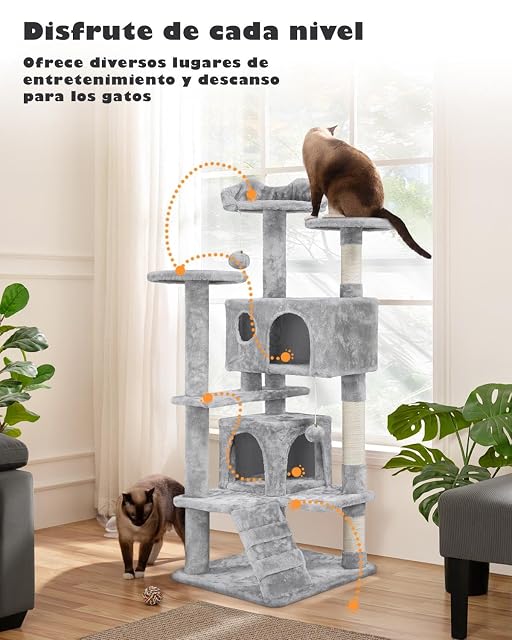 Foto 4 de 8 de Yaheetech Árbol Rascador para Gatos 139cm con 3 Plataformas 2 Nidos 2 Pompones Torre de Escalador con Postes…