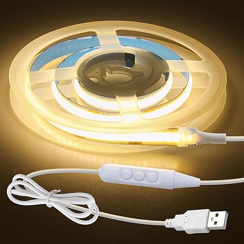 Miniatura 11 de Aclorol Tira de luz LED COB USB 5V 1.5m 480LEDs Retroiluminación flexible para TV Blanco cálido 3000K Tira de luz LED regulable con autoadhesivo