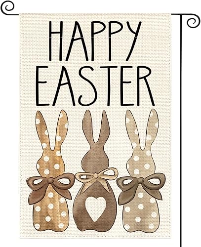 AVOIN colorlife Bandera de jardín de conejo con lunares de feliz Pascua, 12 x 18 pulgadas, doble cara en el exterior, decoración de patio con diseño