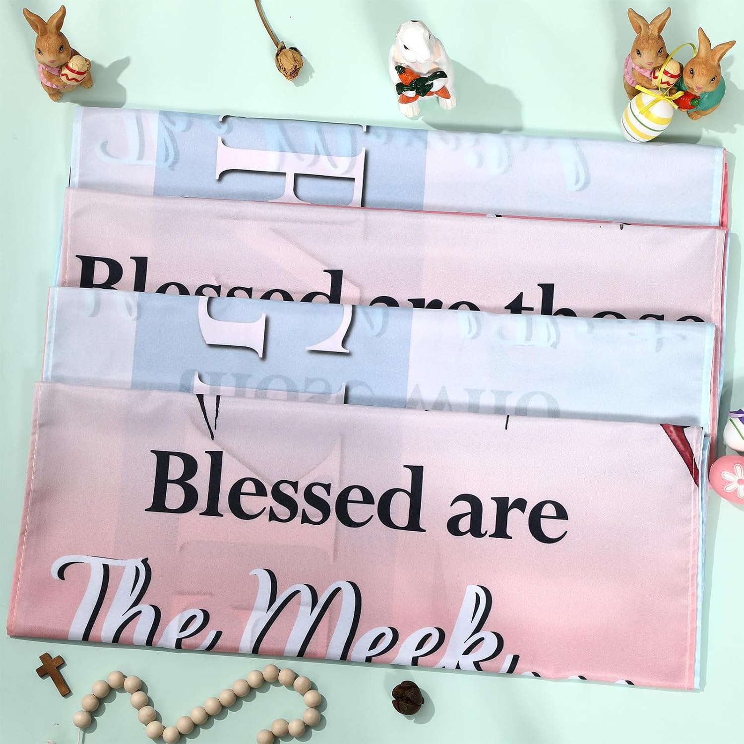 4Pcs Easter Church Banners for Sanctuary Wall Religious Banners Hanging Backdrop Praise Hanging Sign with Scripture Bible Verses Banner Easter Banner for Church School Decor(Blue-pink Gradient)