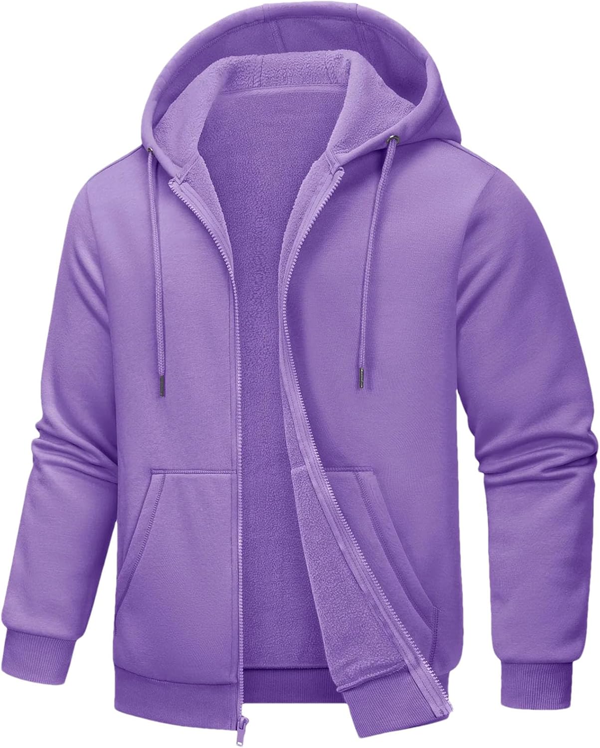 Mens Drawstring Hooded Big Pockets Jackets Solid Color Full Zip Up Running Hiking Coats
