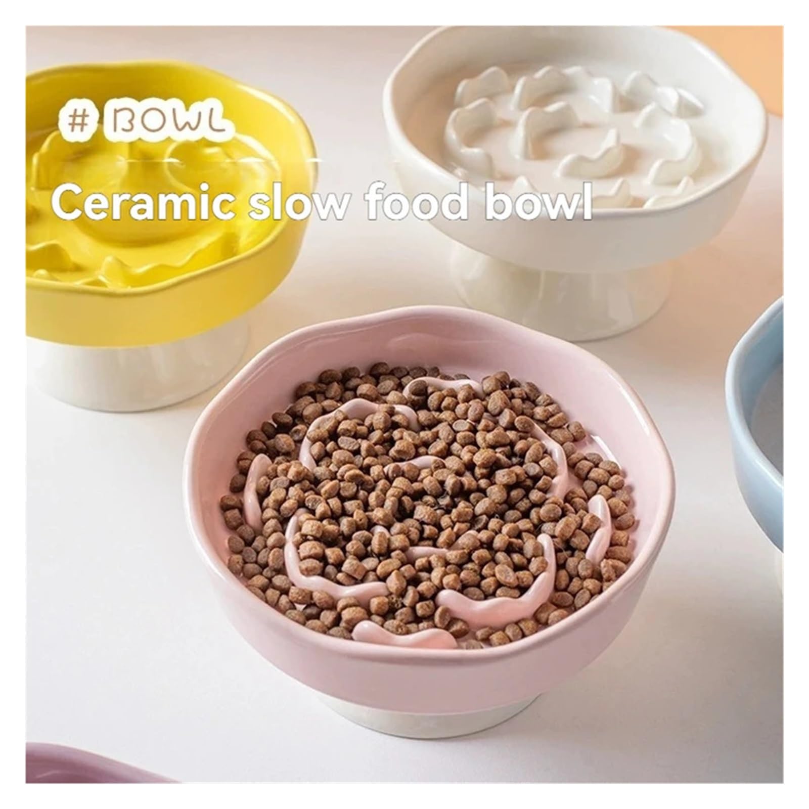 Generisch 1 Stück Keramik-Slow-Food-Napf, hochfüßiger Katzennapf, Nackenschutznapf, Nicht leicht umzustoßen, Anti-Erstickungsnapf for Hunde(High-Footed)