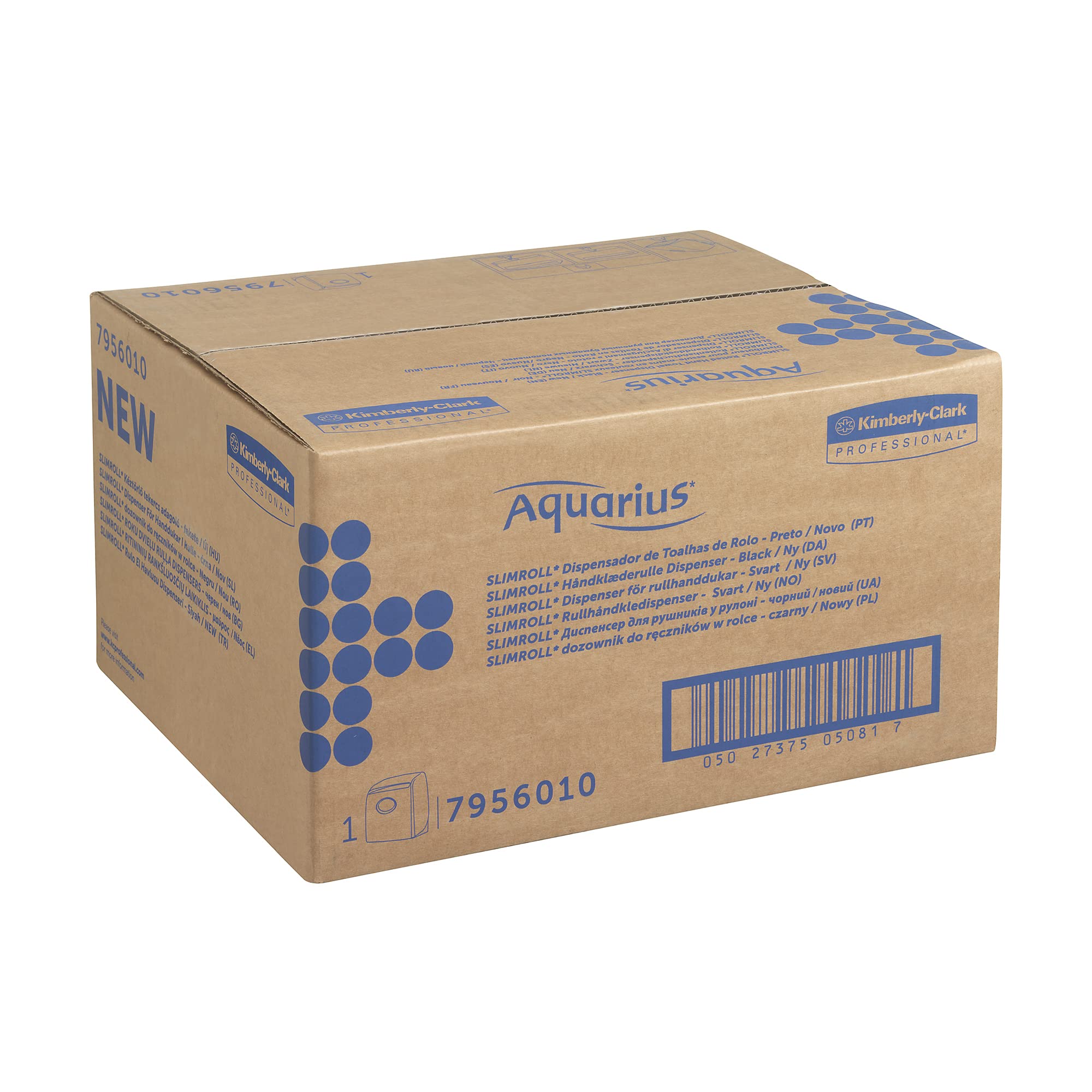 Aquarius Dispensador de Toallas Secamanos en Rollo Slimroll 7956, Negro, Montaje en Pared