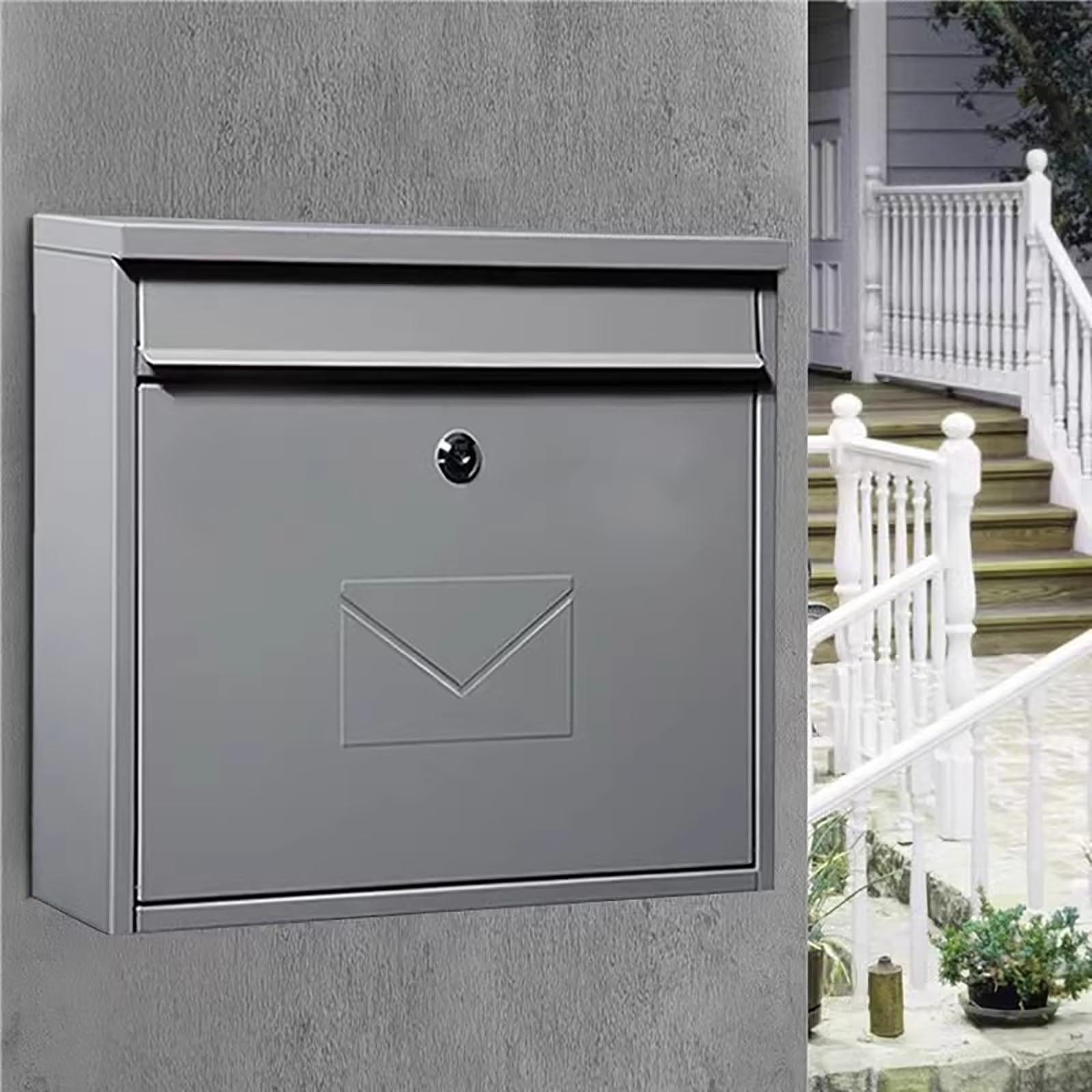 Email address, Retro Style Mailbox with Two Keys, Large Capacity, Weatherproof Design, Suitable for Home and Office(Light Grey)