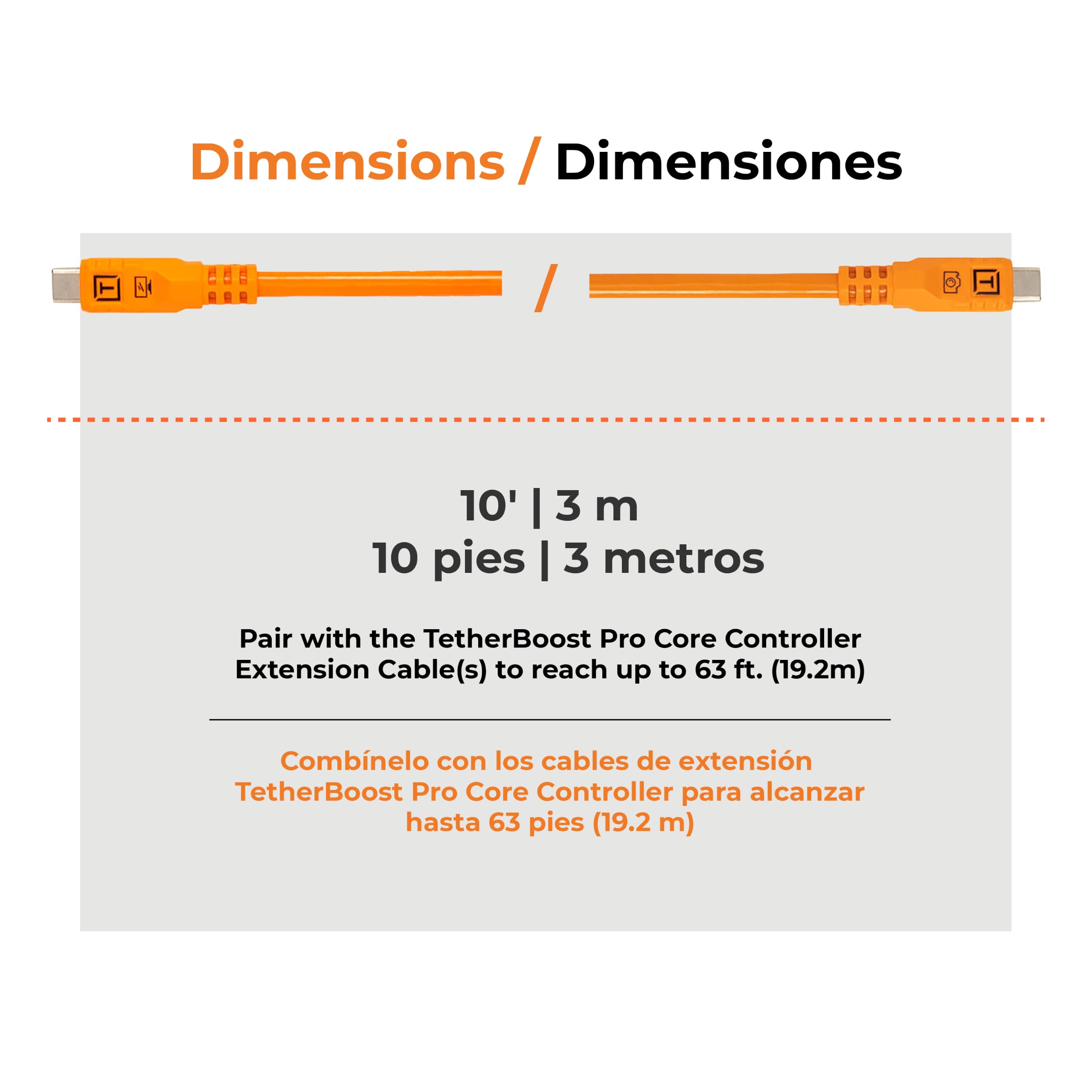 Tether Tools TetherPro Optima - Transferencia de datos exclusiva USB de 10 G, cable recto a recto de 3 m, color naranja