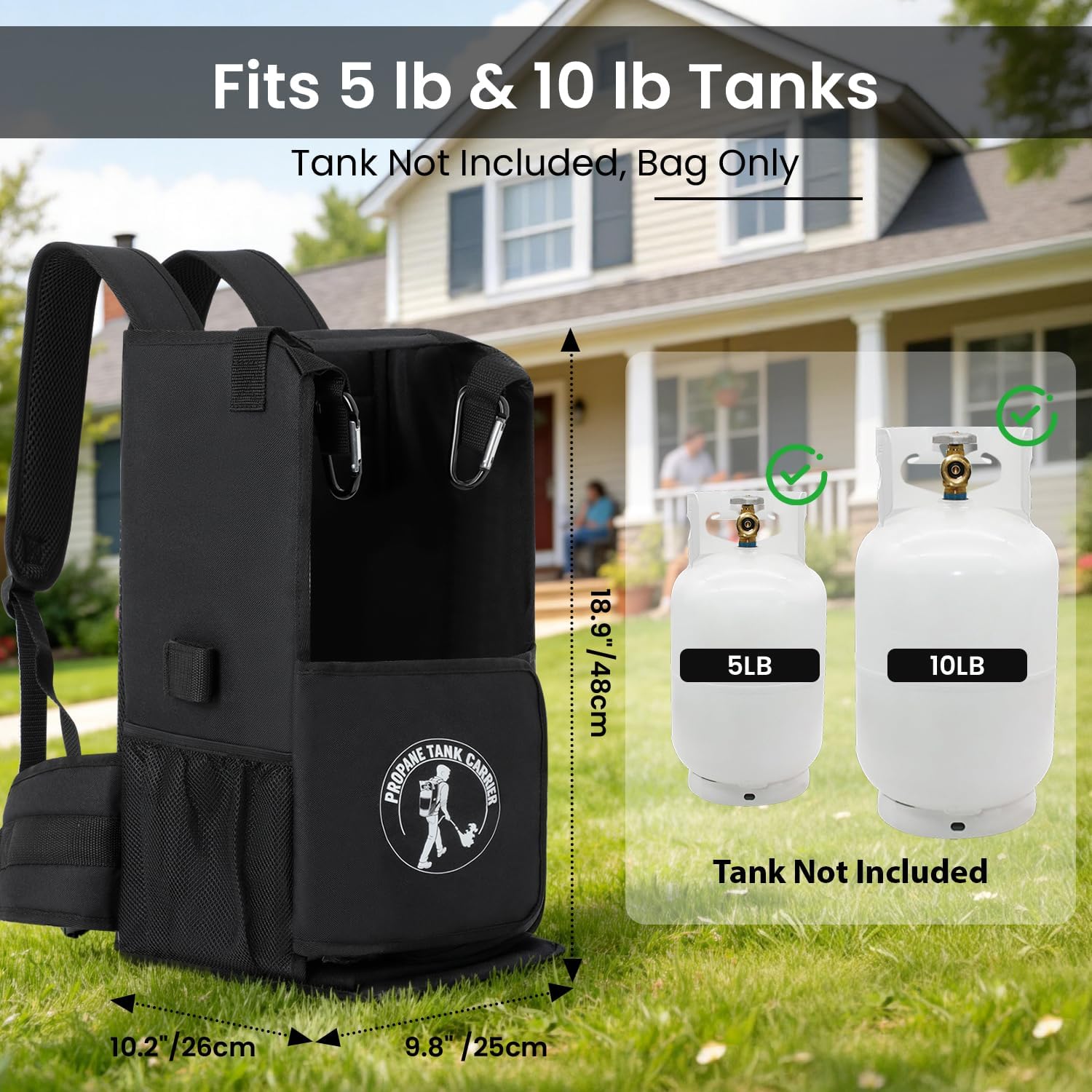 Propane Tank Backpack for 5LB or 10LB Cylinders with Weed Torch Pocket