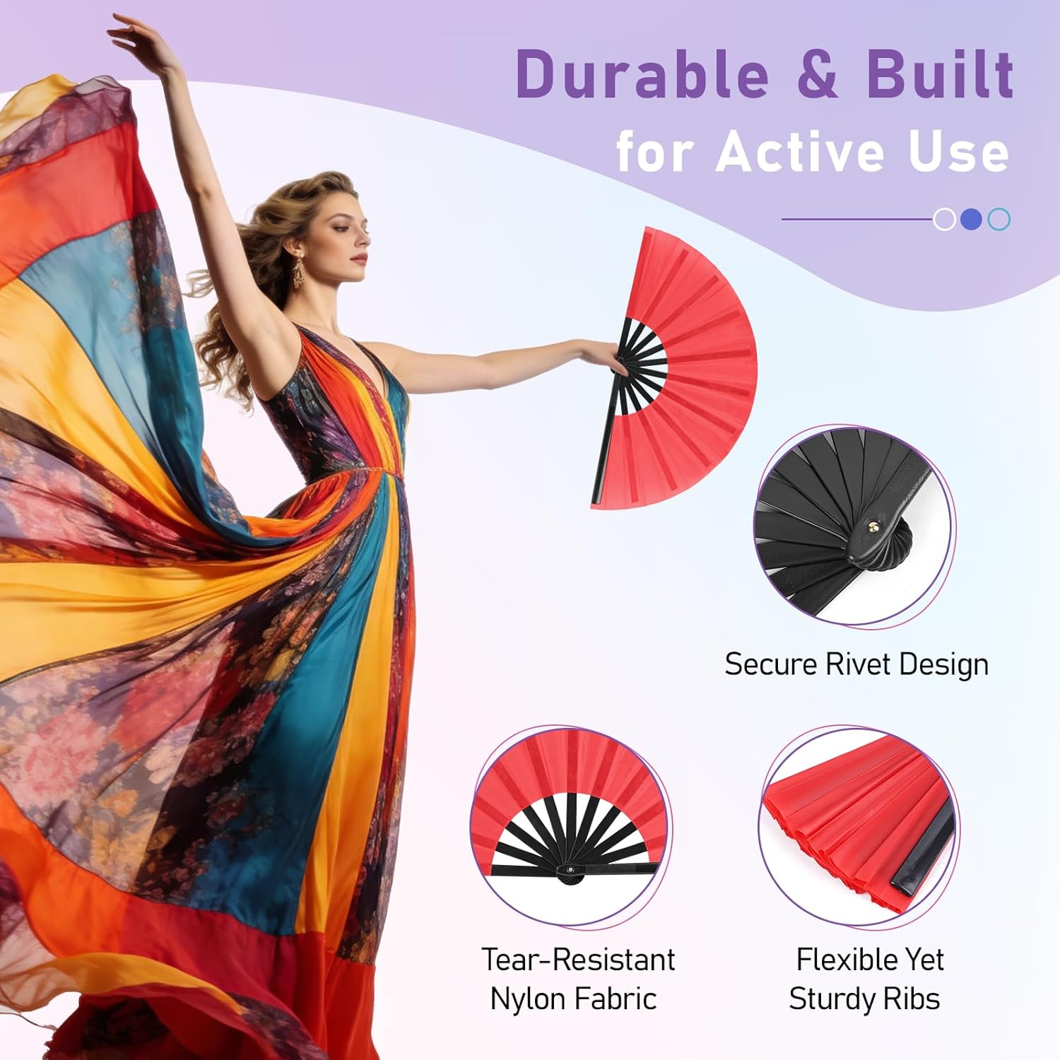 20 PCS Large Folding Hand Fans for Line Dancing & Popping, Boots on The Ground Clacking Fans, Chinese Kung Fu Tai Chi Fans