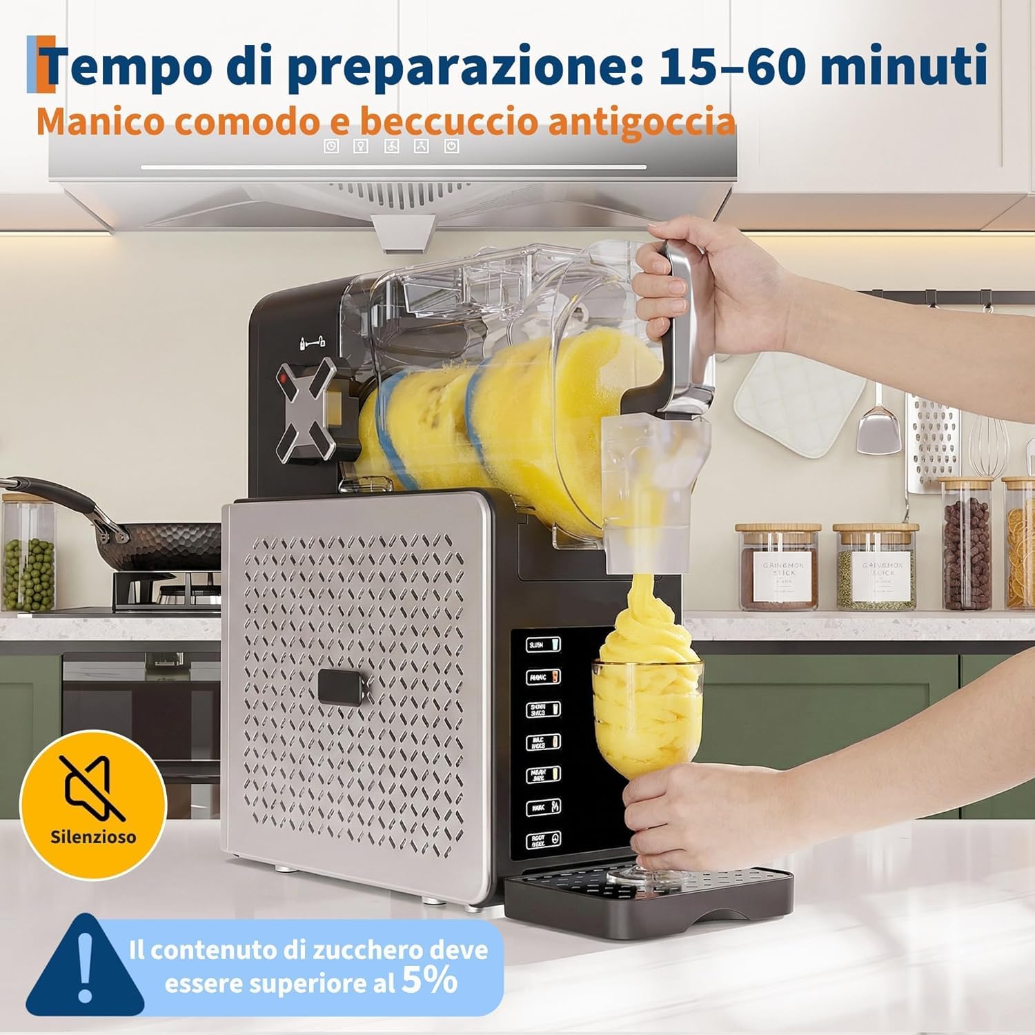 Máquina para Hacer Granizados 1.9L – 200W Máquina de Helados con 5 Programas, Máquina Slushie con Mantenimiento de Frío 12h, Autolimpieza y Bandeja de Goteo 400ml, para Cócteles y Batidos
