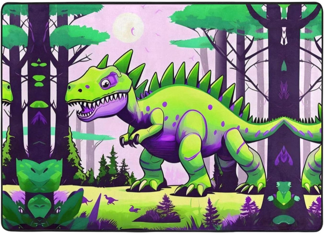 Green Dinosaur Printed Flannel Floor mat 80x58 inches for Bedroom, Living Room, Study Room Decorative Carpet