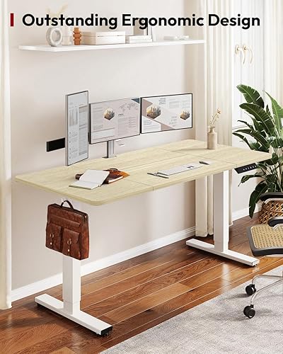 Miniatura 3 de SANODESK Standing Desk Height Adjustable Electric Stand up Desk 63x32 Inches Sit Stand Home Office with Splice Board, White FrameWhite Wood Grain