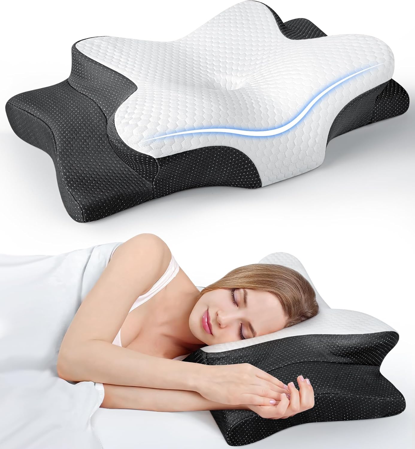 Ultra Pain Relief Cooling Pillow for Neck Support, Adjustable Cervical Neck Pillow Cozy Sleeping, Odorless Ergonomic Contour Memory Foam Pillows, Orthopedic Bed Pillow for Side Back Stomach Sleeper