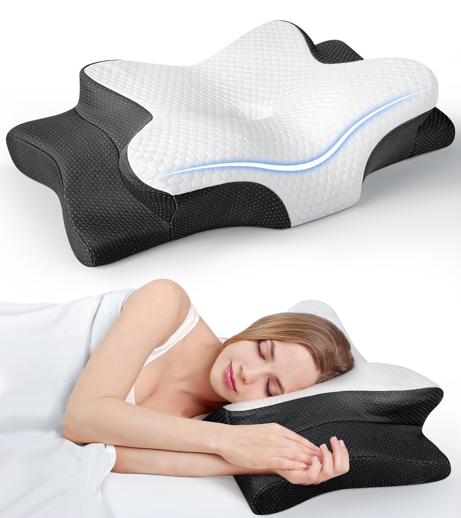 cozyplayer true cooling cervical neck pillow for pain relief ergonomic side sleeper pillow for neck support odorless orthopedic contour memory foam pillows bed pillow for back stomach sleeper