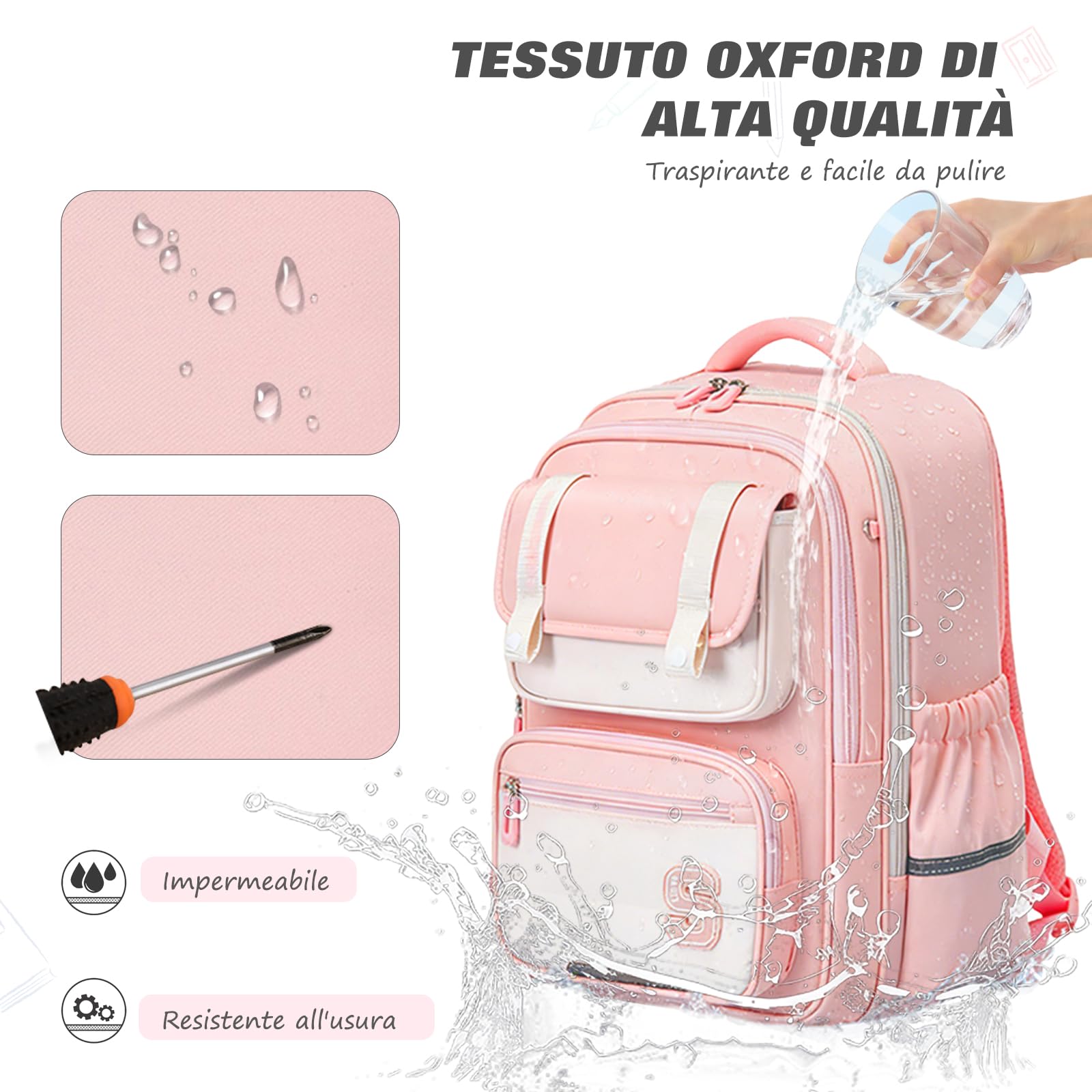 FANDARE Zaino Scuola Elementare per Bambini Leggero e Capiente Impermeabile Zaino Giorno 3D Ergonomic Design Spallacci Imbottiti Viola