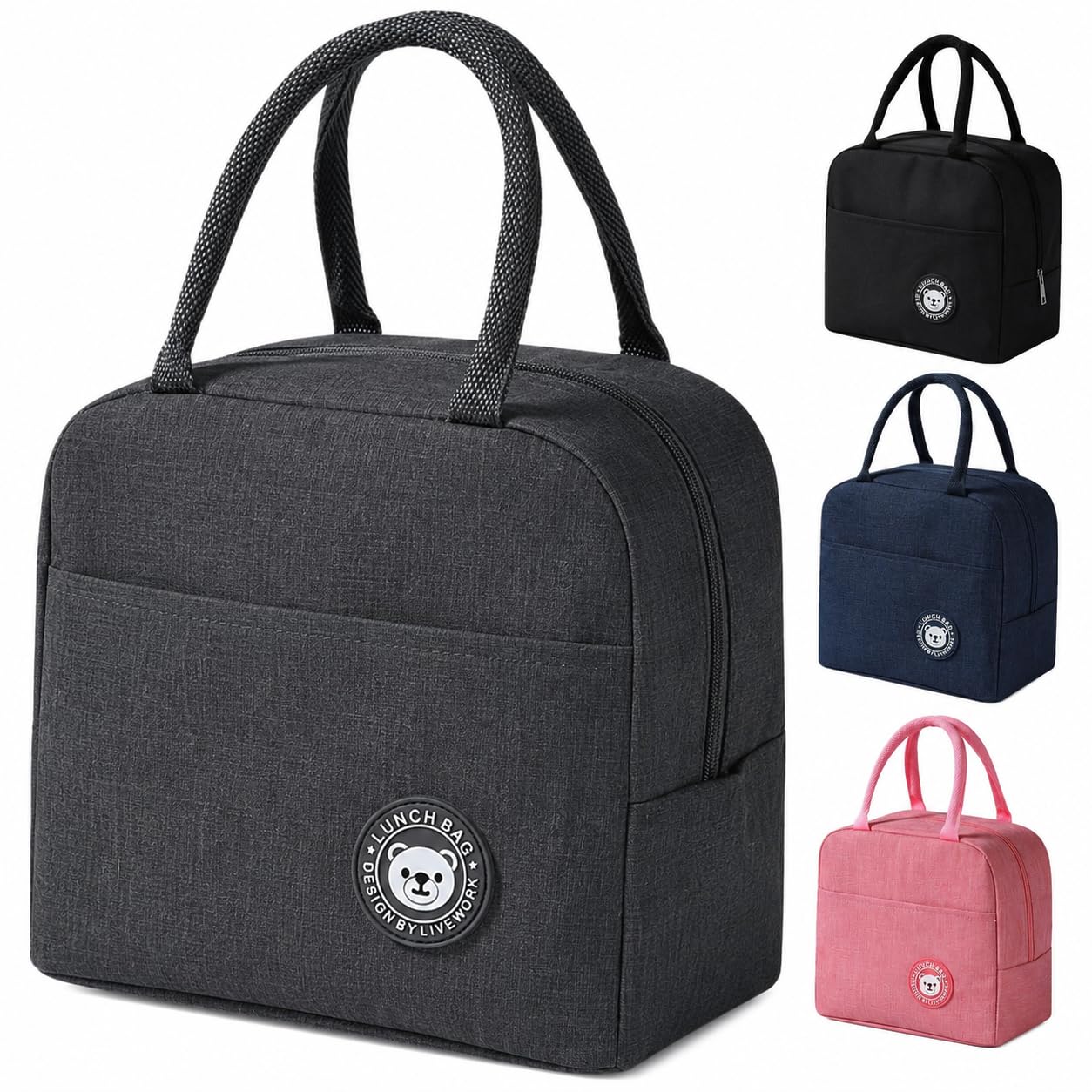 Insulated Lunch Bag for Office & School&Travel, Picnic | Reusable Lunch Box Bag with Front Pocket & Handle | Leakproof Food Storage Bag for Men, Women & Kids (Grey,Black,Blue,Cherry)-image-38
