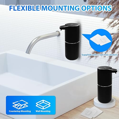 Miniatura 6 de Paquete de 2 dispensadores automáticos de jabón espumoso, 12.8 onzas, 12.8 fl oz, recargable por USB, dispensador eléctrico de jabón de manos de 4