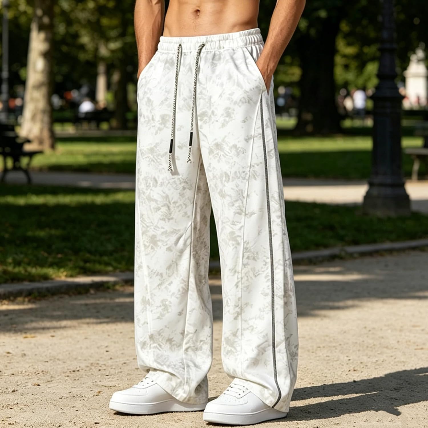 Men's Wide Leg Sweatpants Drawstring Elastic Waist Pants