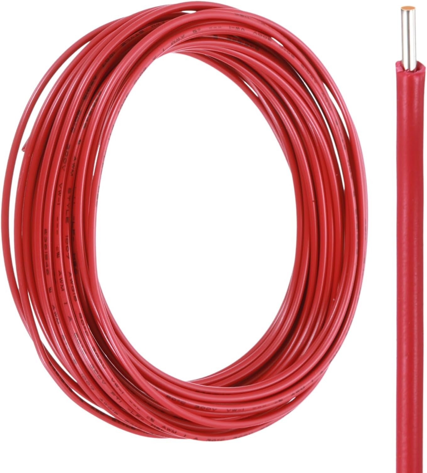 sourcing map UL1007 Solid Core Wire, 16 Gauge 25FT 300V 16 AWG Electrical Wire Tinned Copper PVC 80 Degree High Temp Internal Wiring for Fixed Installations, Appliances, Red