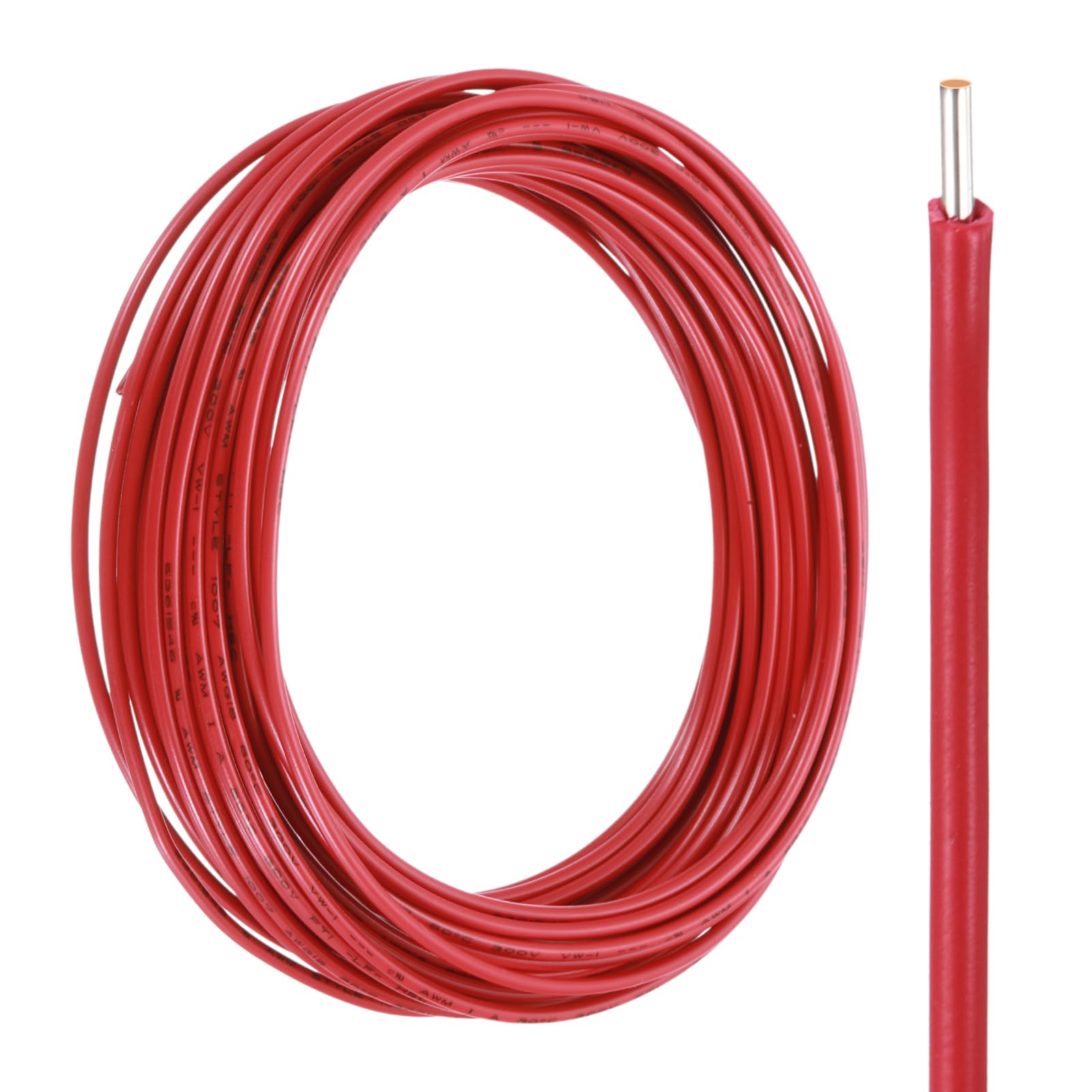 sourcing map UL1007 Solid Core Wire, 14 Gauge 25FT 300V 14 AWG Electrical Wire Tinned Copper PVC 80 Degree High Temp Internal Wiring for Fixed Installations, Appliances, Red