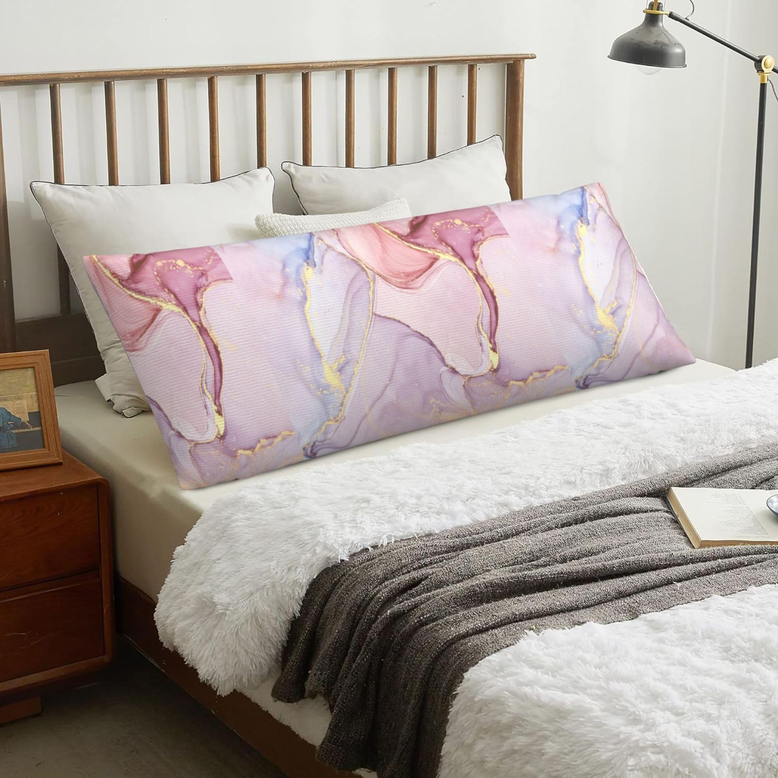 Pink Marble, Body Pillow Cover with Zipper,Long Body Pillowcase 20 x 60 in
