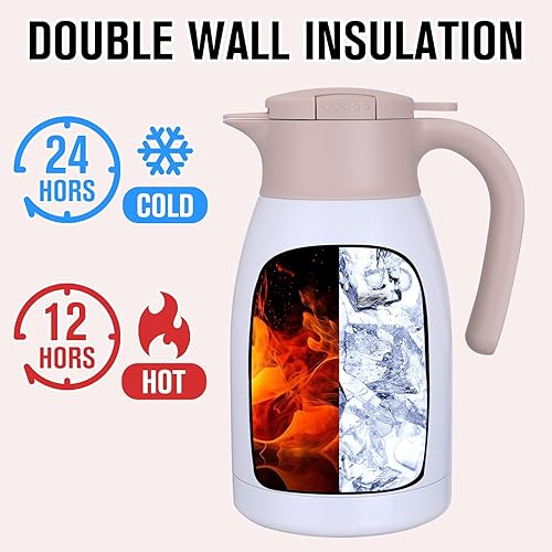 Miniatura 56 de Jarra térmica de acero inoxidable para café, termo de doble pared sellado al vacío, 12 horas de retención de calor Negro