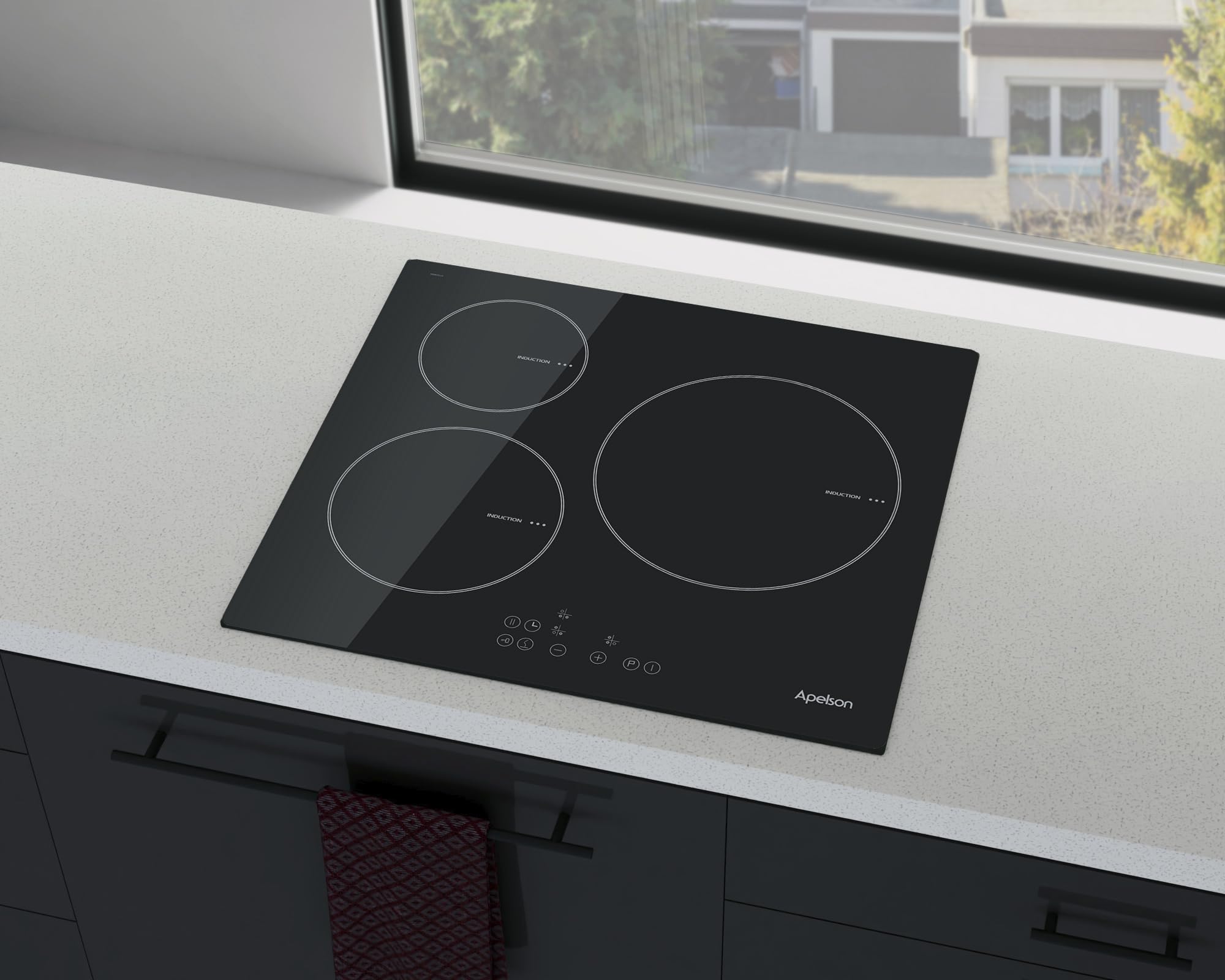 CATA Placa de Inducción AIT 3602,60 cm, 3 Zonas de Cocción con Booster, Zona XL de 28 cm, Control Táctil, 9 Niveles de Potencia, Quick Fix, Bloqueo Infantil y Gestión de Energía, Negro