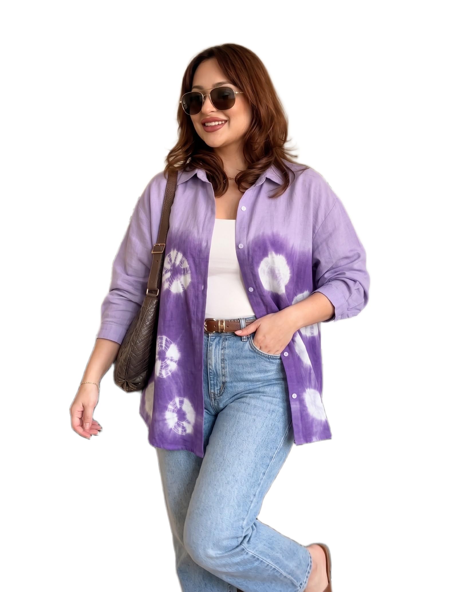 Women's Plus Size Stylish Shirt | Tie Dye Printed Casual Collared Button Front Top-picture-40