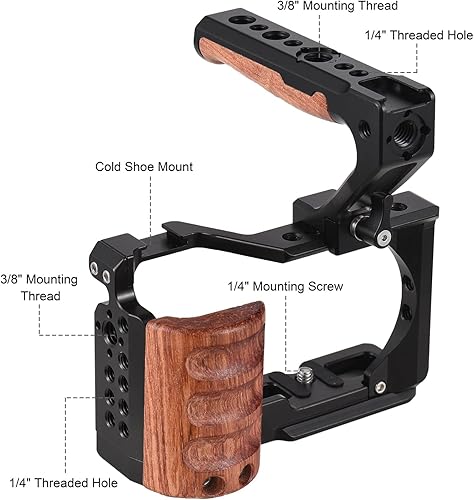 Miniatura 5 de Jaula para cámara + kit de mango superior, jaula de video de aleación de aluminio con soporte de zapata fría de 14 pulgadas y 38 pulgadas, repuesto