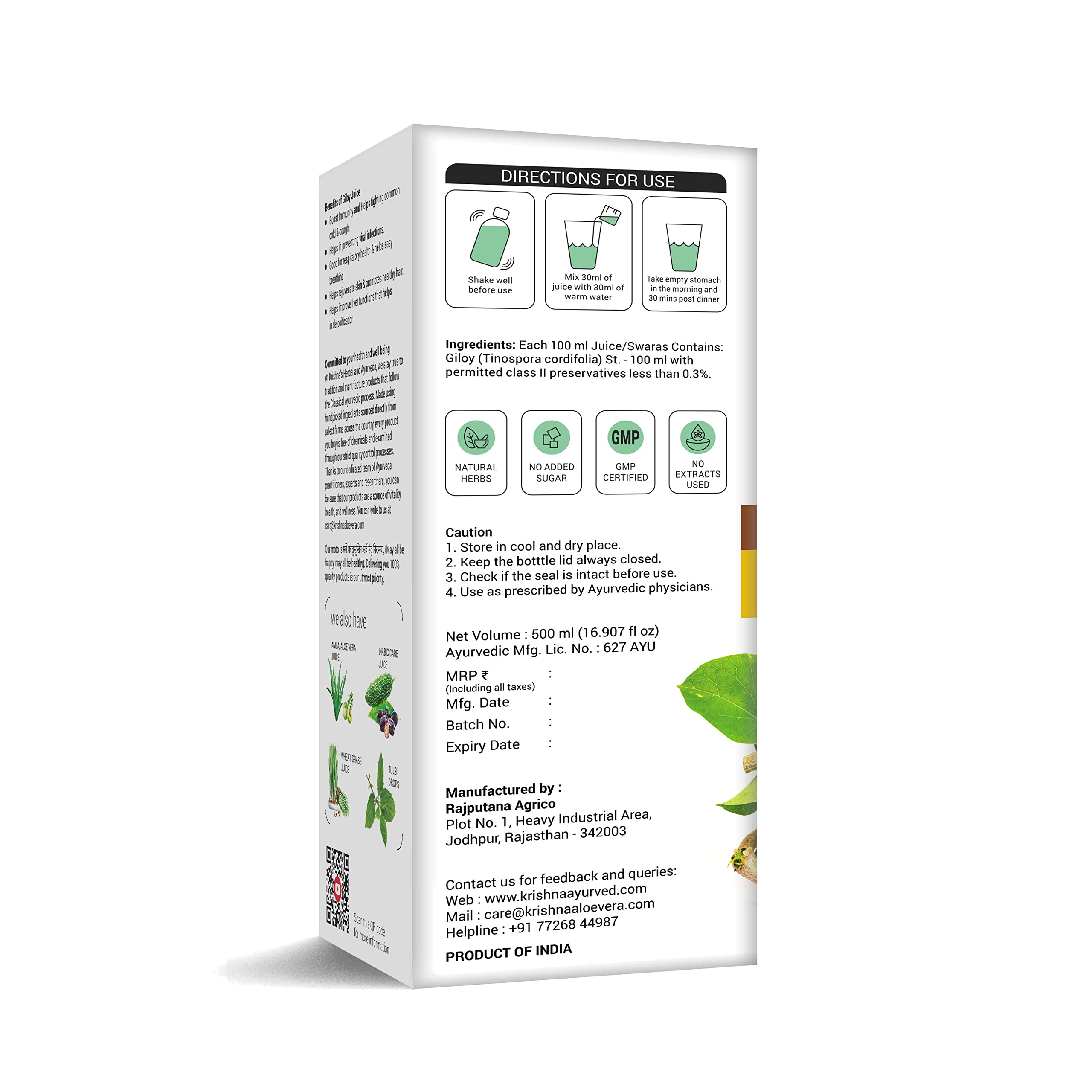 Krishna's Giloy Juice Immunity Booster - 500 ml | Pack of 1 | Immune Support | Respiratory Health & Gut Health - Image 8 thumbnail