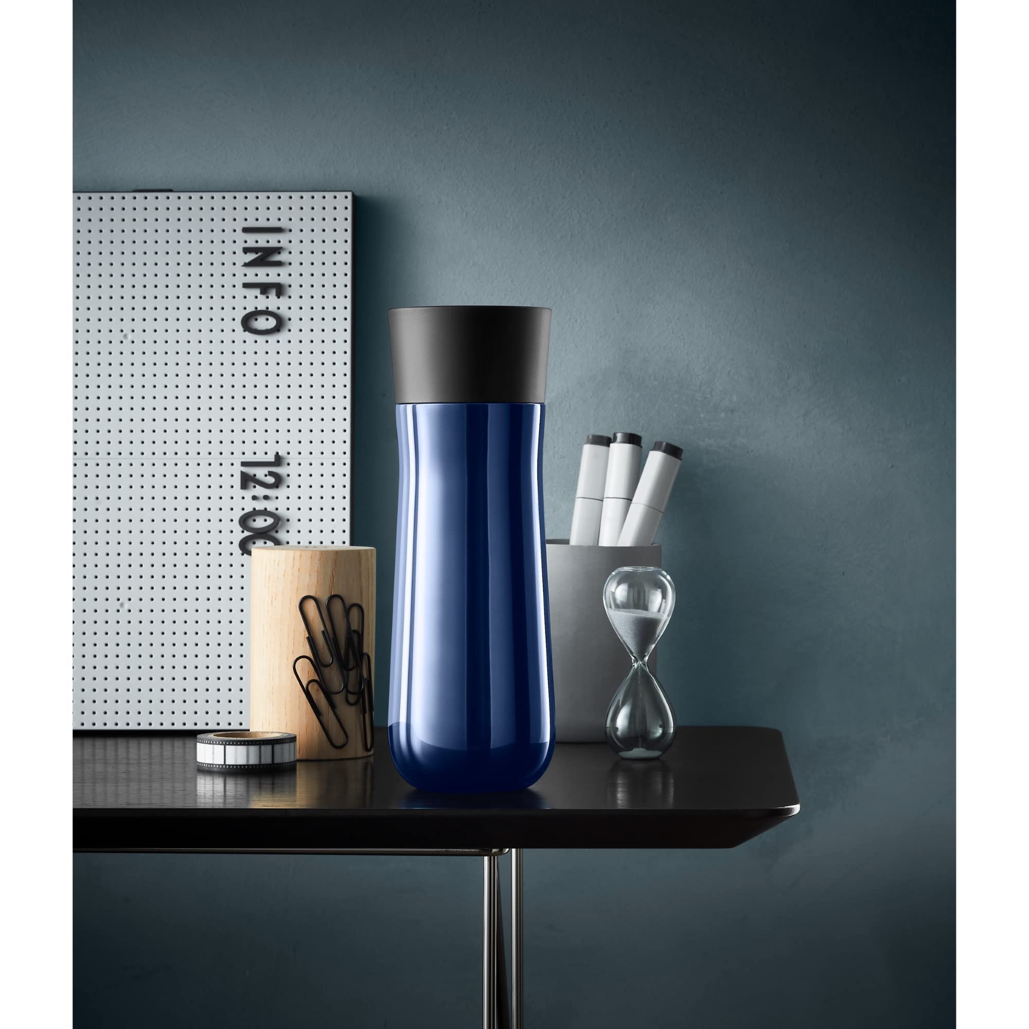 WMF Impulse kubek termiczny 350 ml, kubek termiczny z automatycznym zamknięciem, otwór do picia 360°, utrzymuje napoje gorące przez 8 h/zimne przez 12 h, niebieski